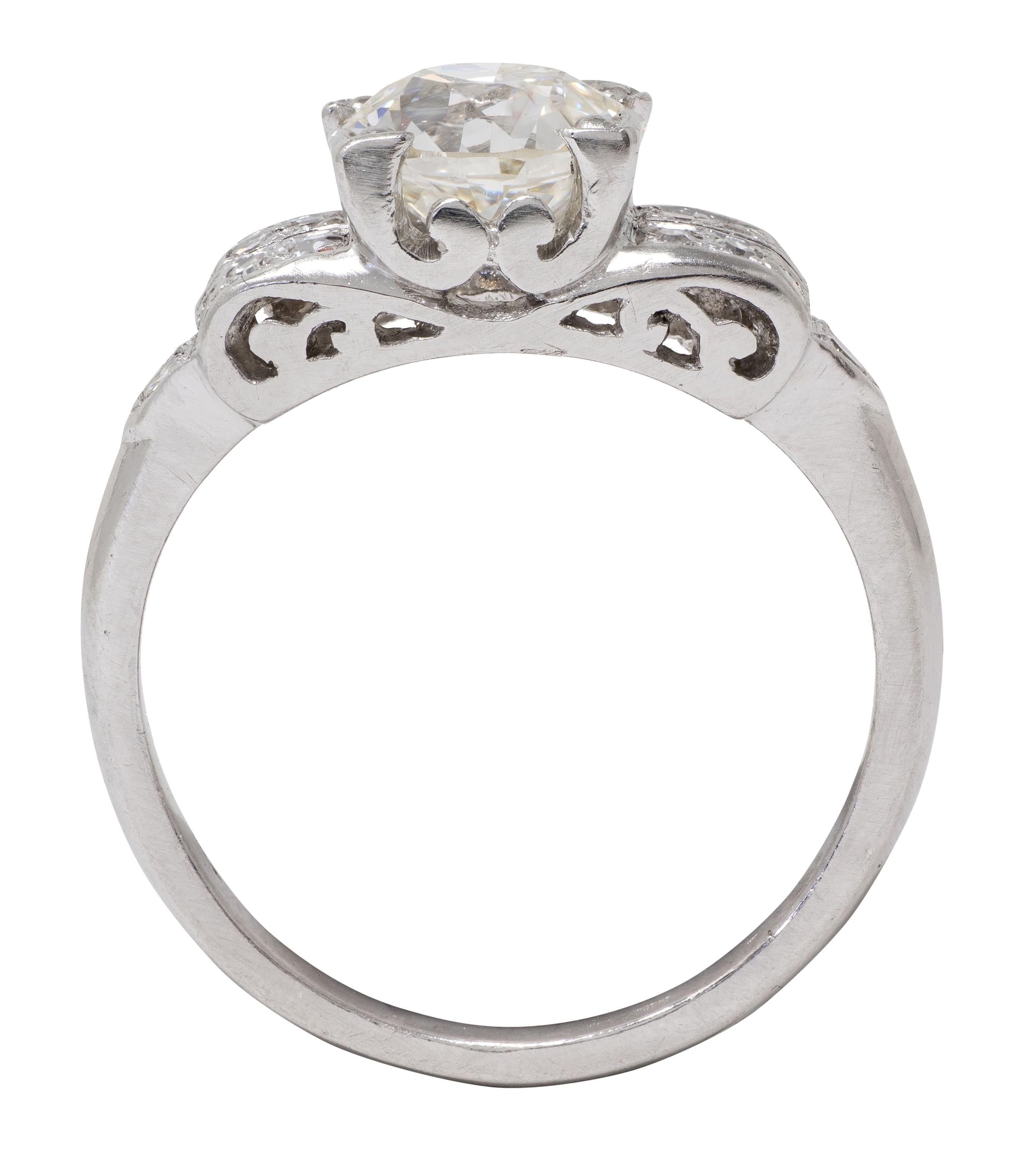 Mid-Century 1.95 CTW OEC Diamond Platinum Scrolled Vintage Engagement Ring GIA