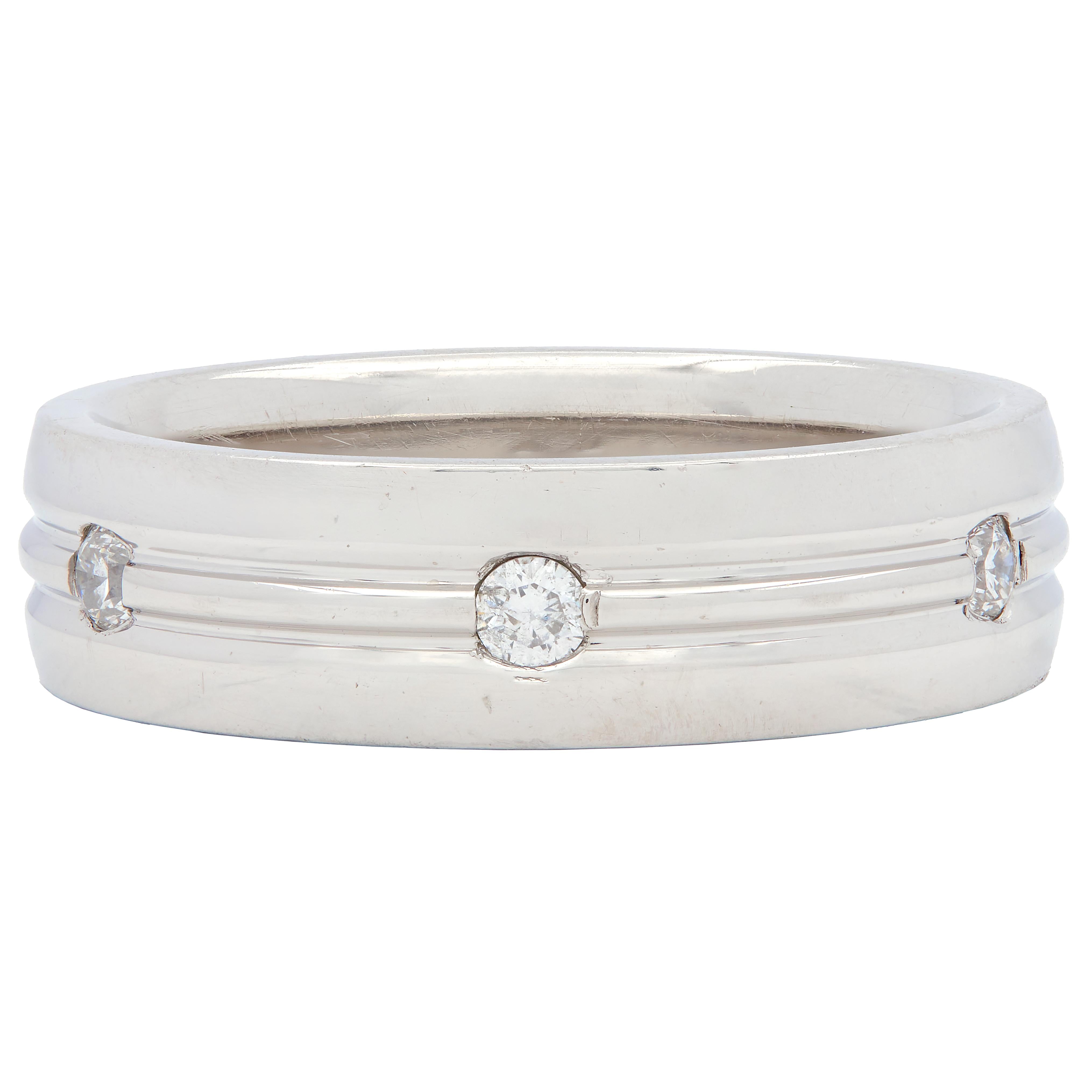 1990's Diamond Platinum Unisex Wide Vintage Wedding Band Ring