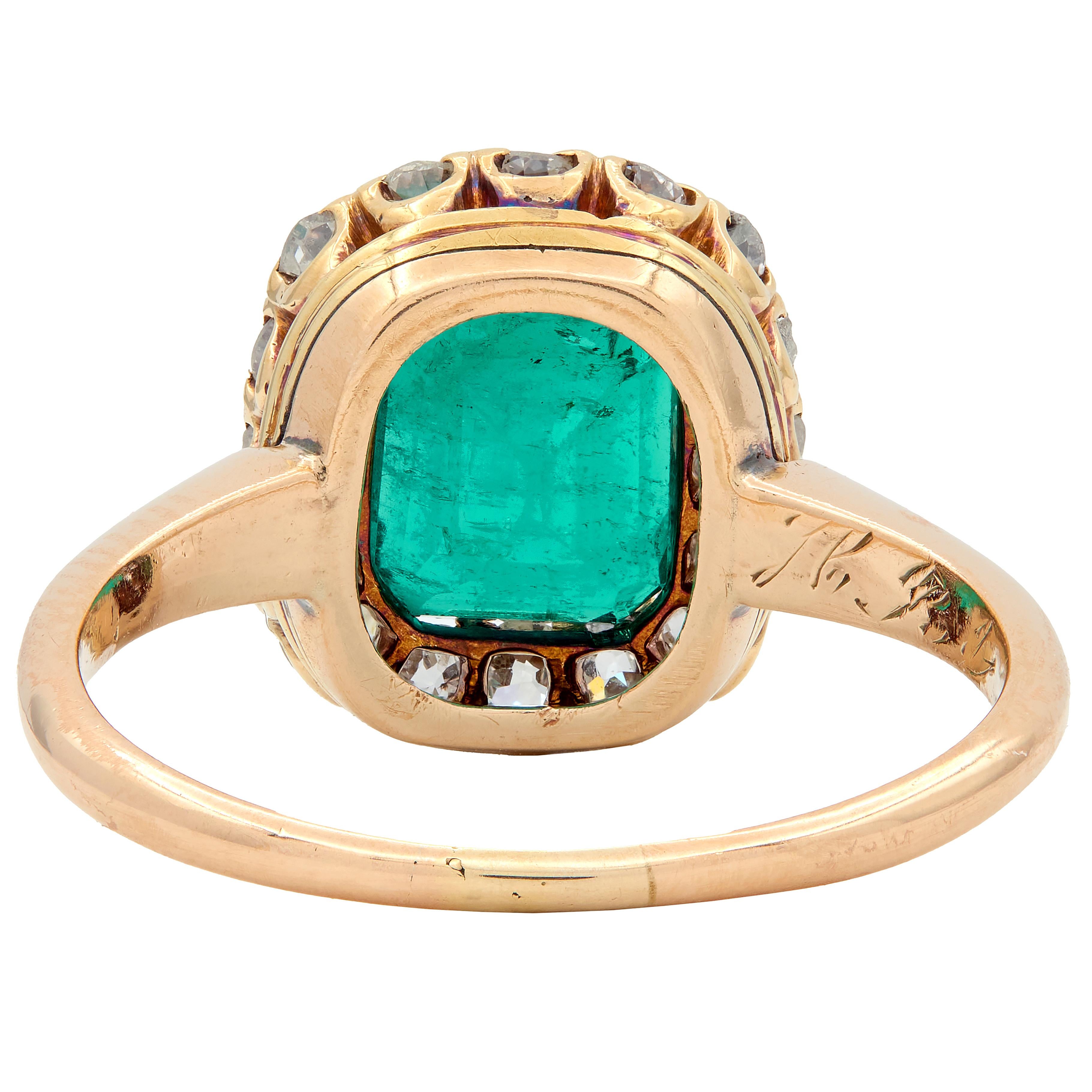 Victorian 2.51 CTW Colombian Emerald Diamond 14K Gold Antique Halo Ring GIA