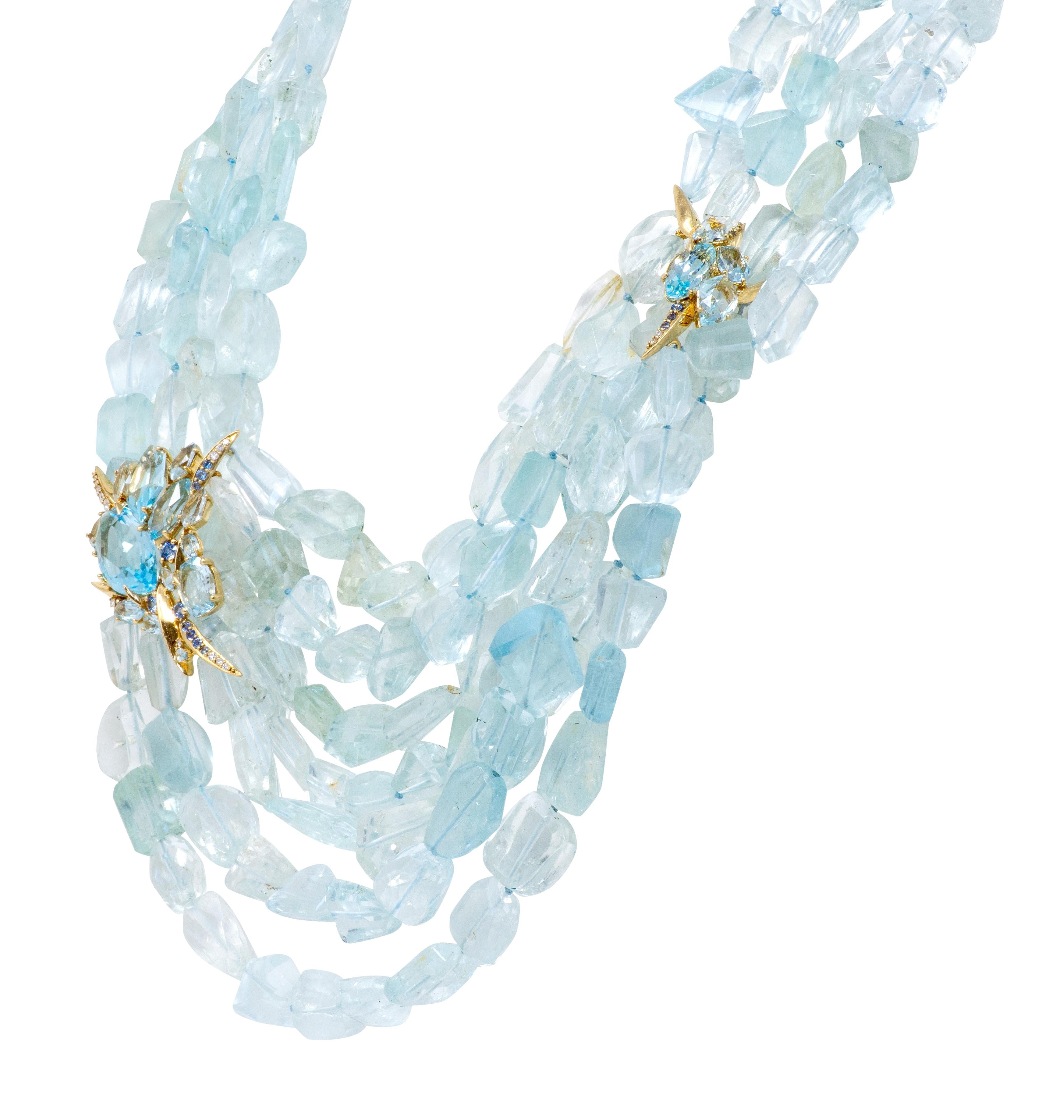 Alexis Bittar 2000's Multi-Gem Aquamarine Bead 18K Gold Contemporary Necklace