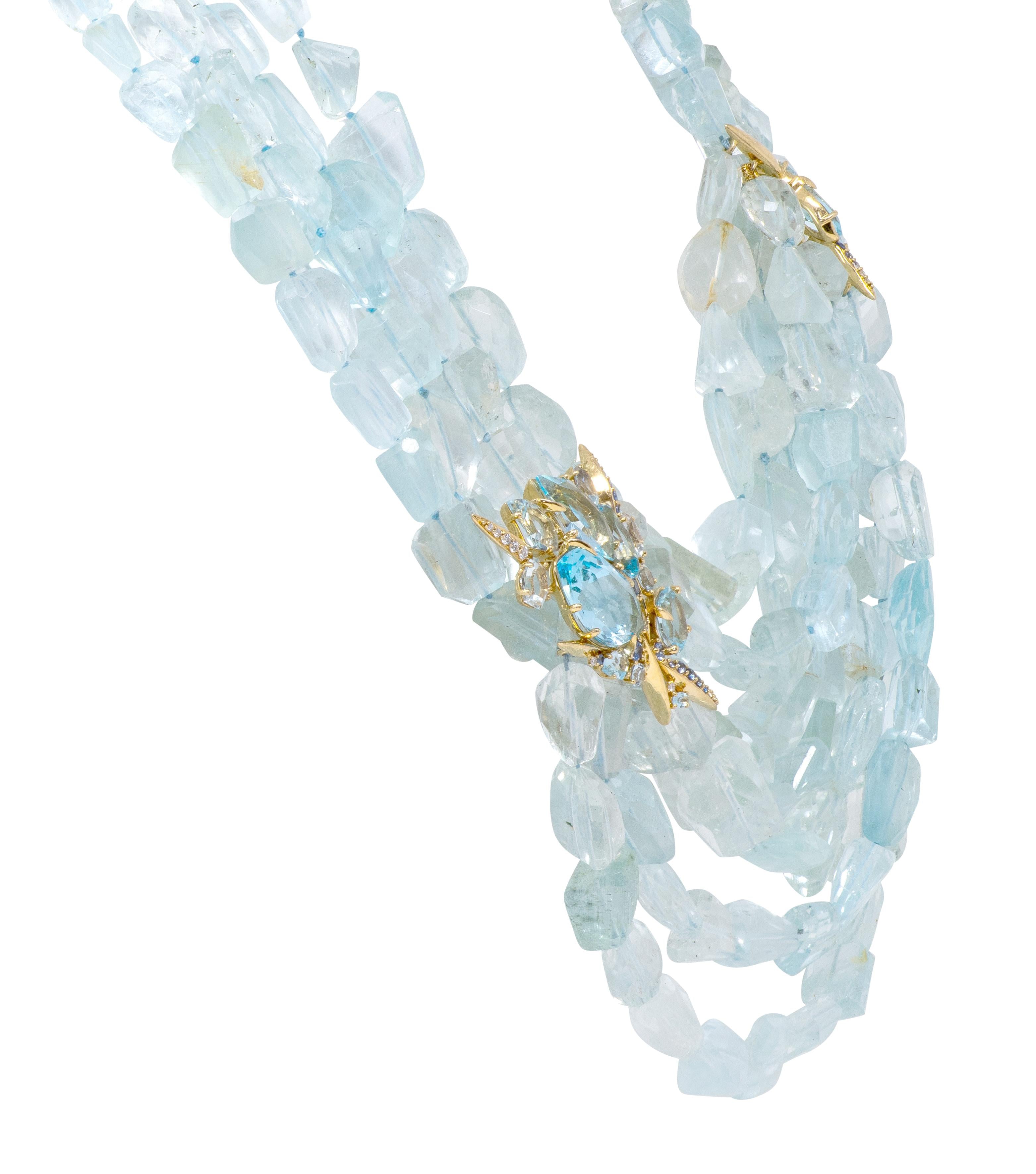 Alexis Bittar 2000's Multi-Gem Aquamarine Bead 18K Gold Contemporary Necklace