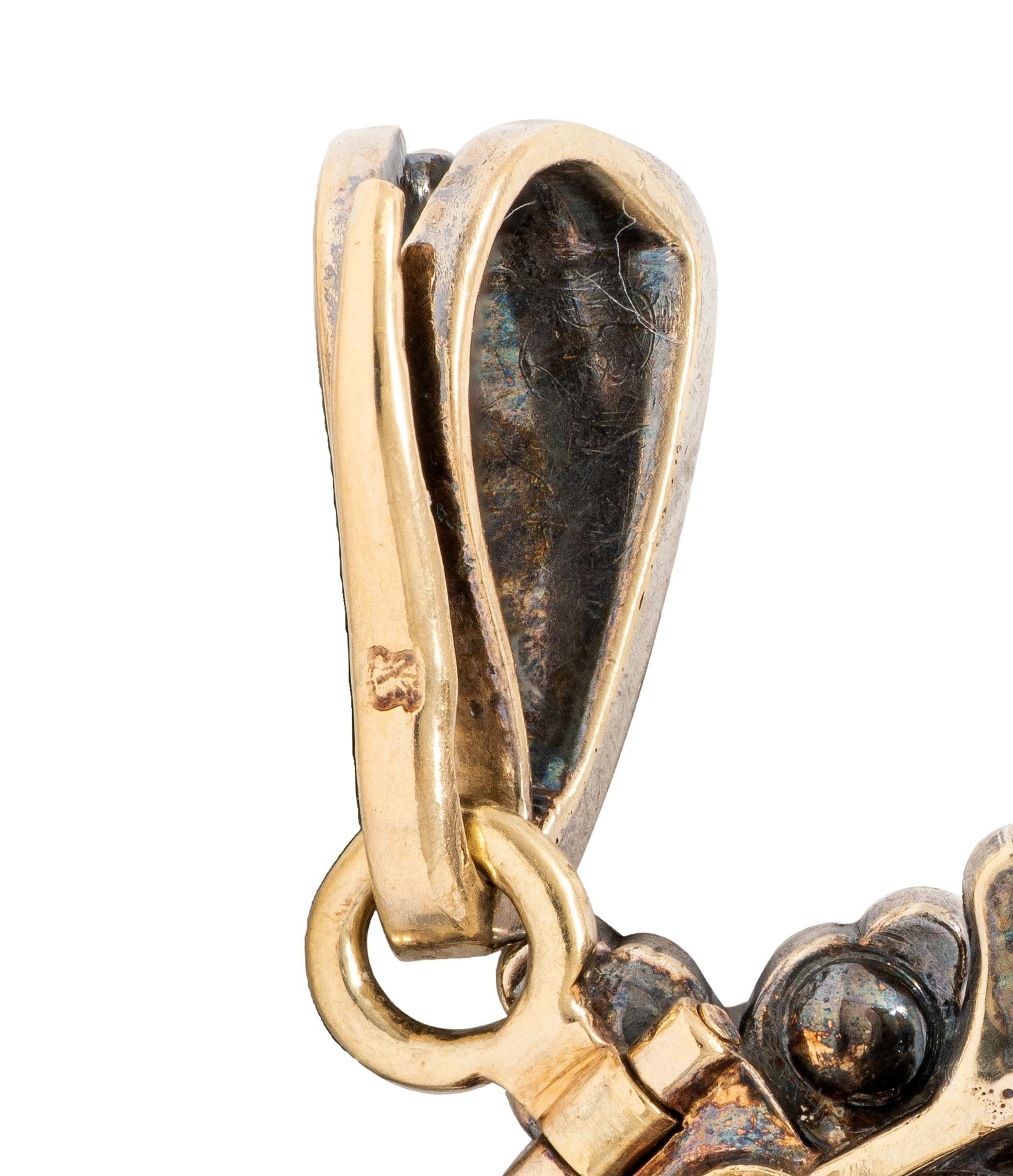 Victorian Multi-Gem Diamond 18K Yellow Gold Silver Antique Heart Pendant Brooch