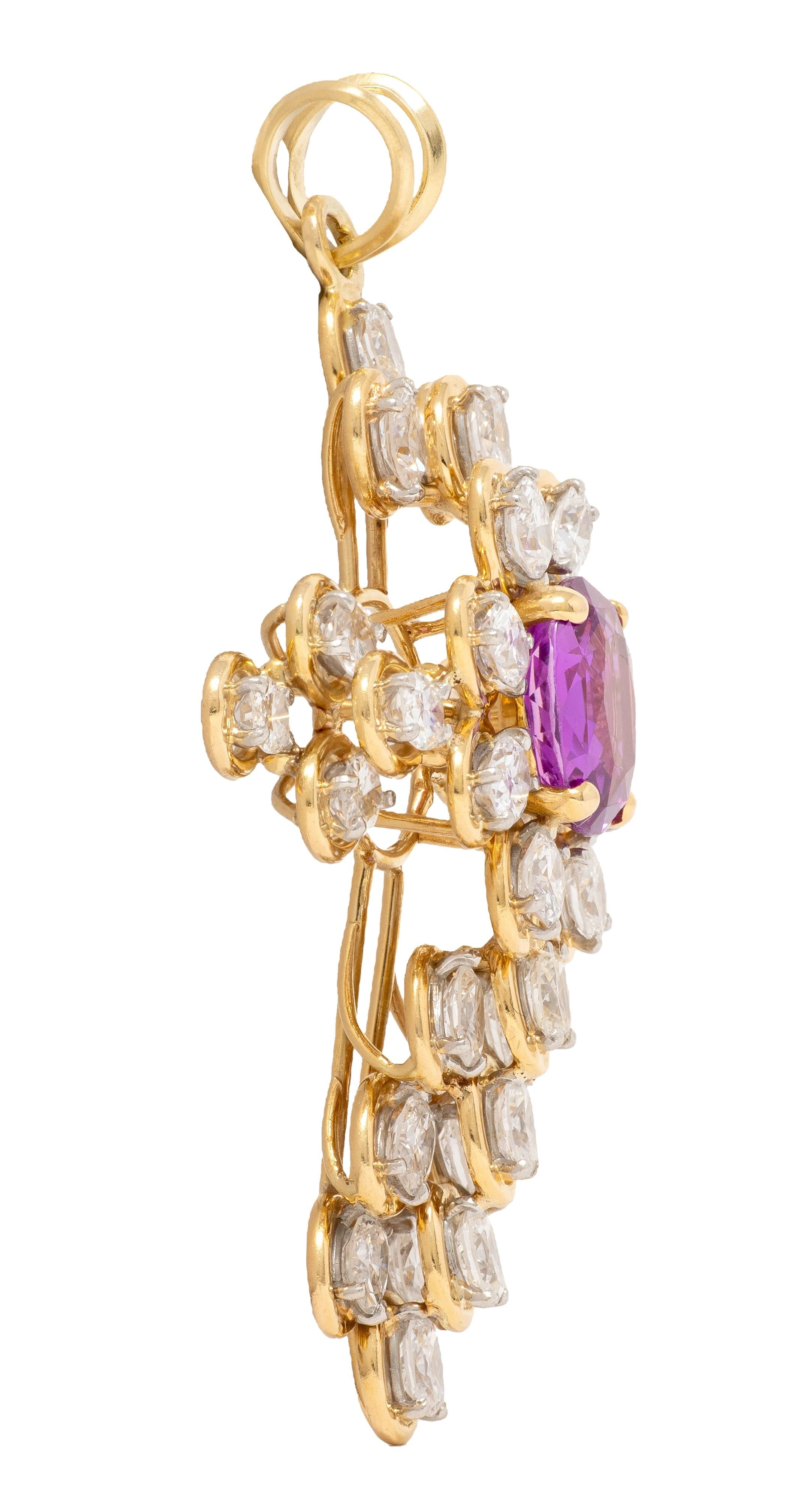 Oscar Heyman 1980's Sapphire Diamond 18K Gold Platinum Vintage Cross Pendant