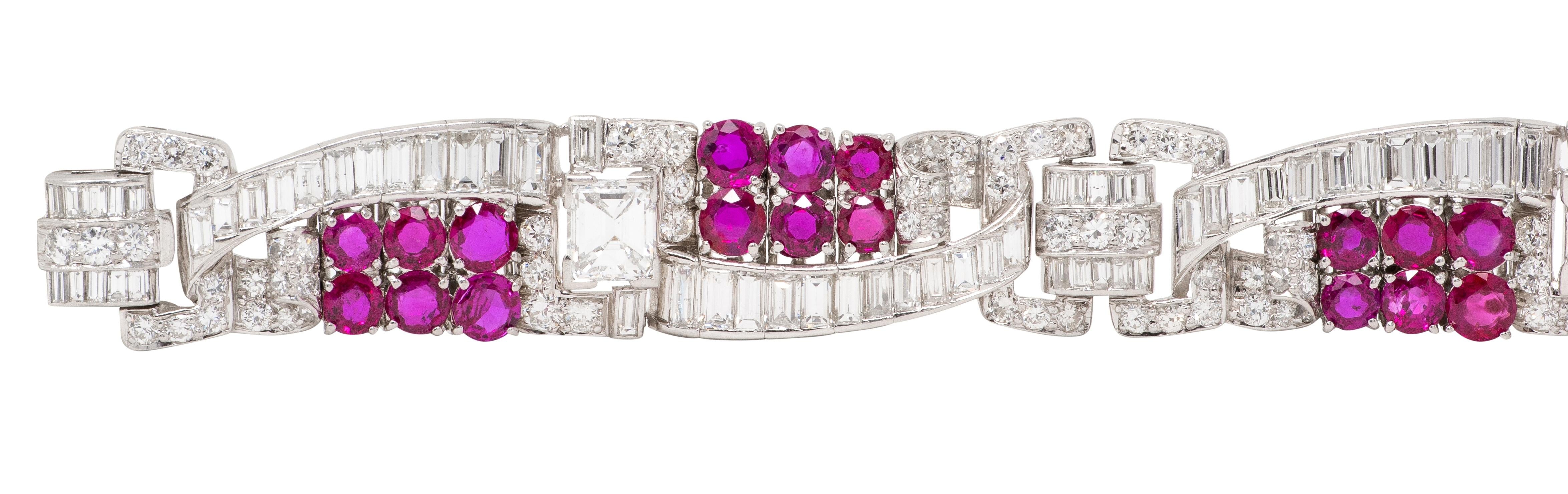 Trabert & Hoeffer Mauboussin 1950s Diamond Ruby Platinum Vintage Ribbon Bracelet