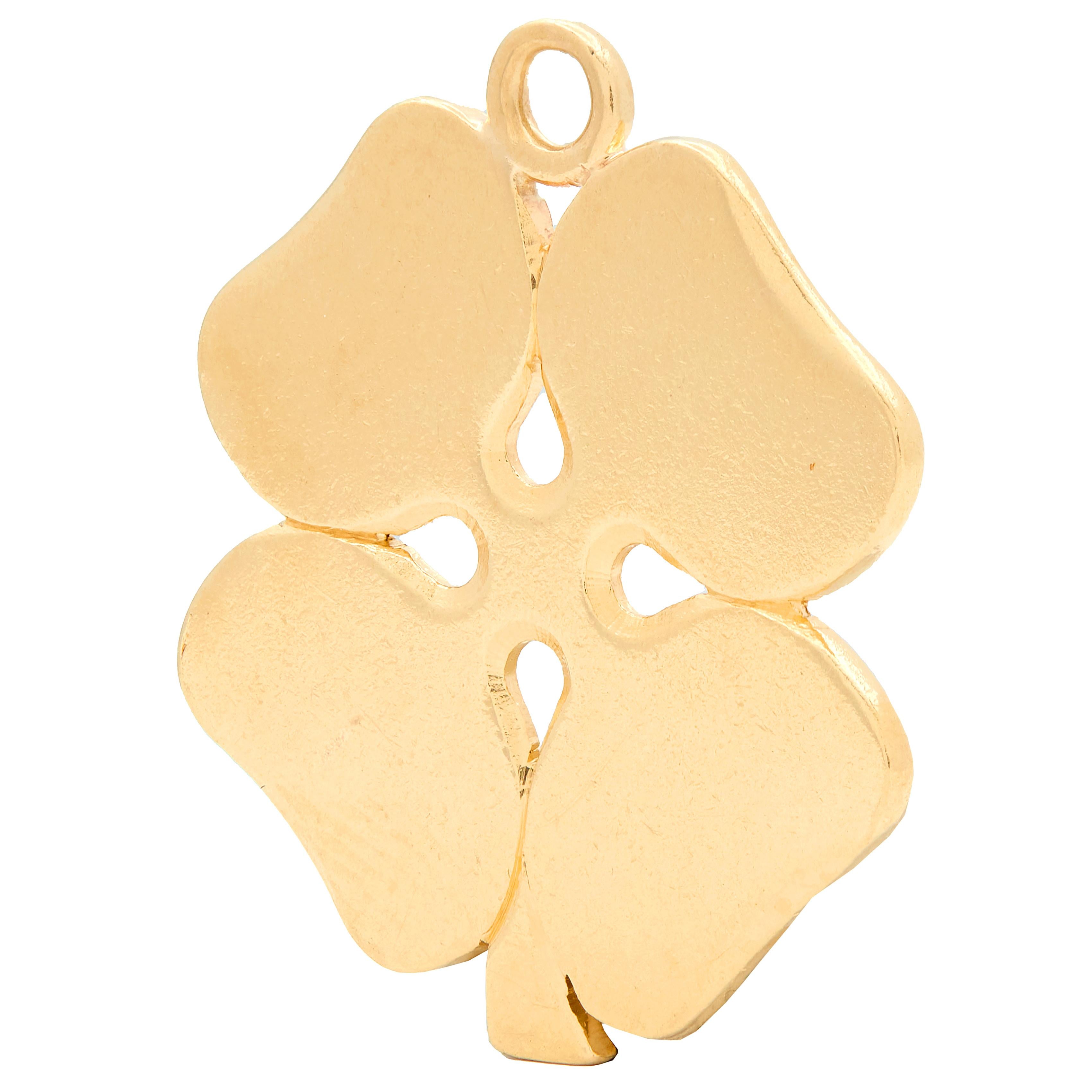 Cartier 1950's 14 Karat Yellow Gold Vintage Four-Leaf Clover Pendant