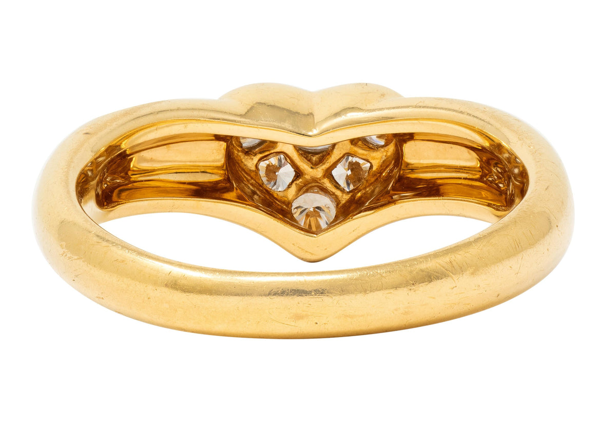 Tiffany & Co. 1990's Diamond 18 Karat Yellow Gold Vintage Puffy Heart Ring