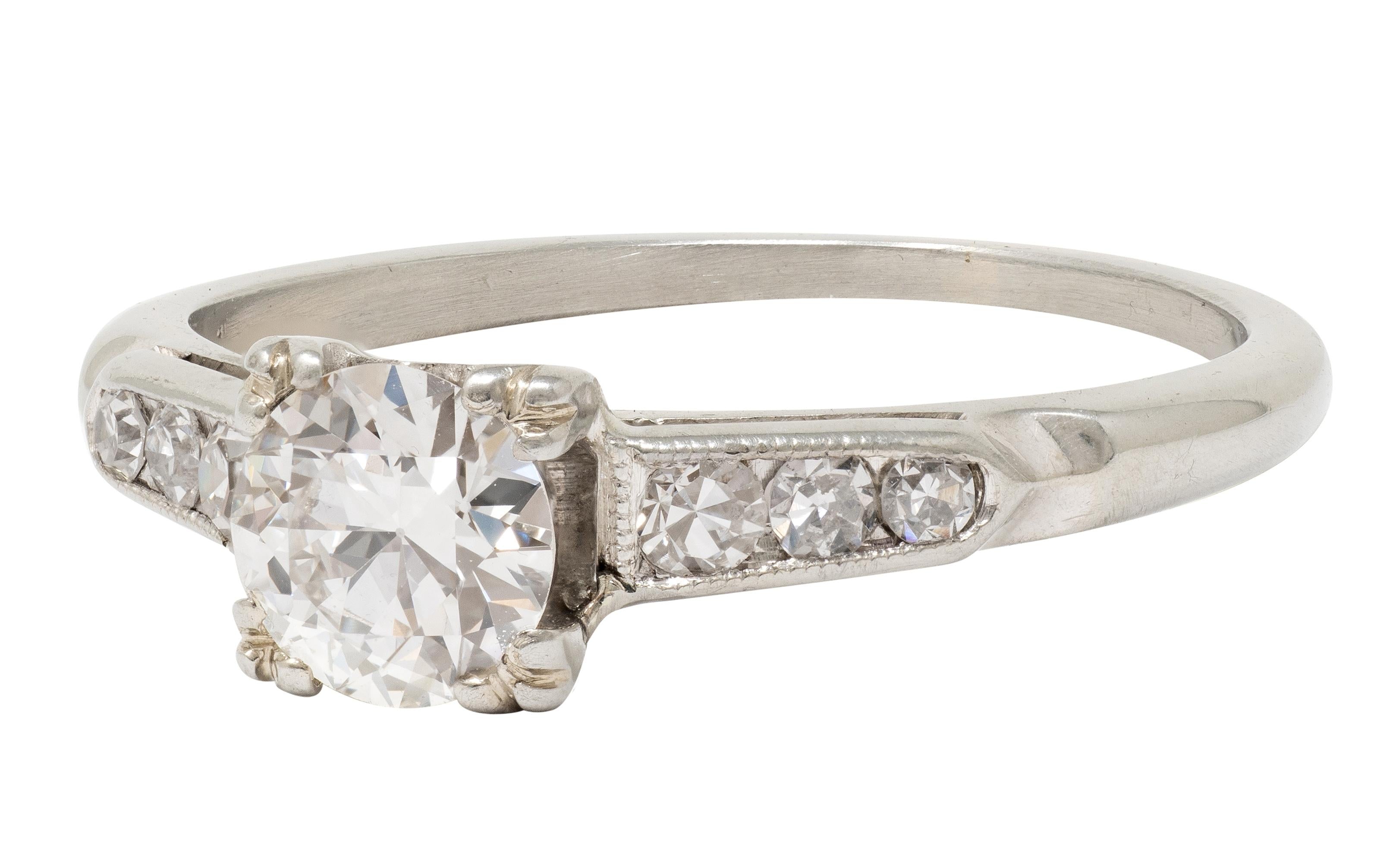 Art Deco European Diamond 18K White Gold Vintage Fleur-De-Lis Engagement Ring