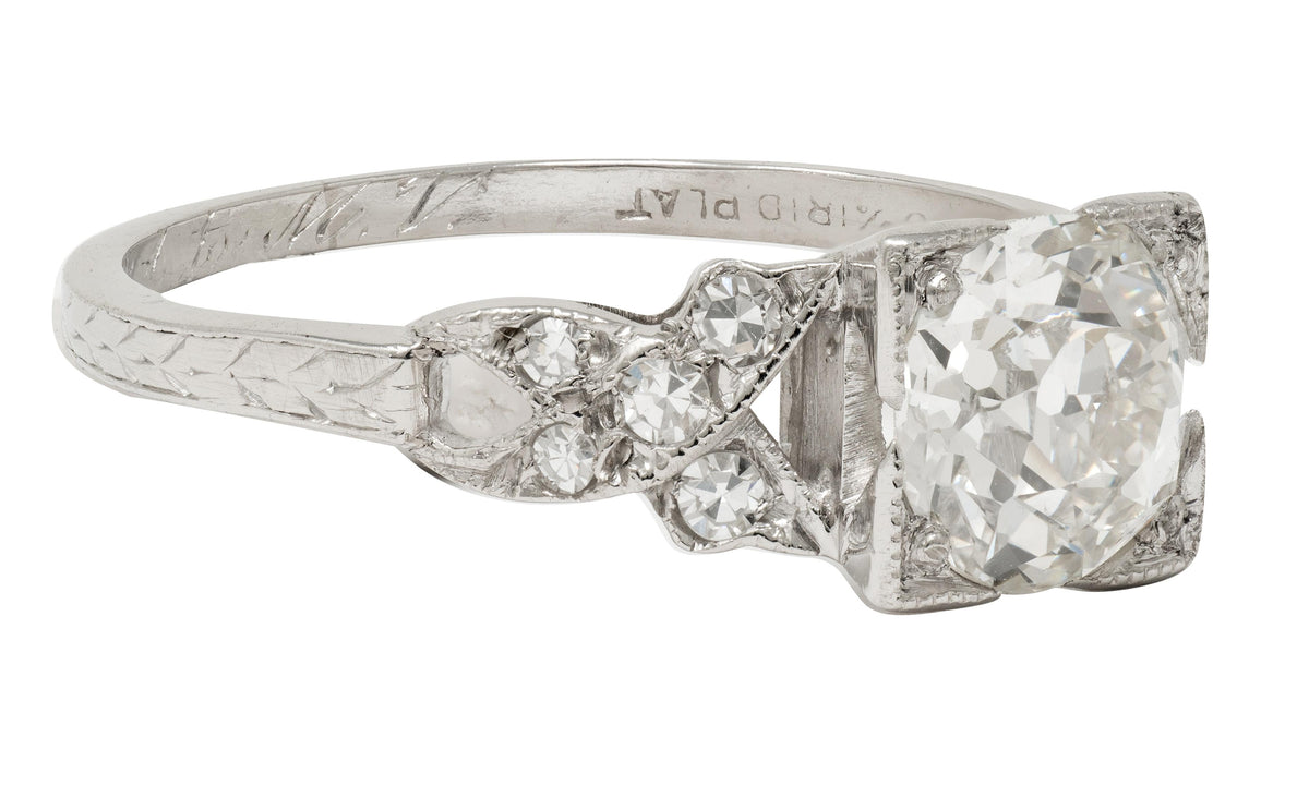 Art Deco 1.37 CTW Old European Diamond Platinum Ribbon Vintage Engagement Ring