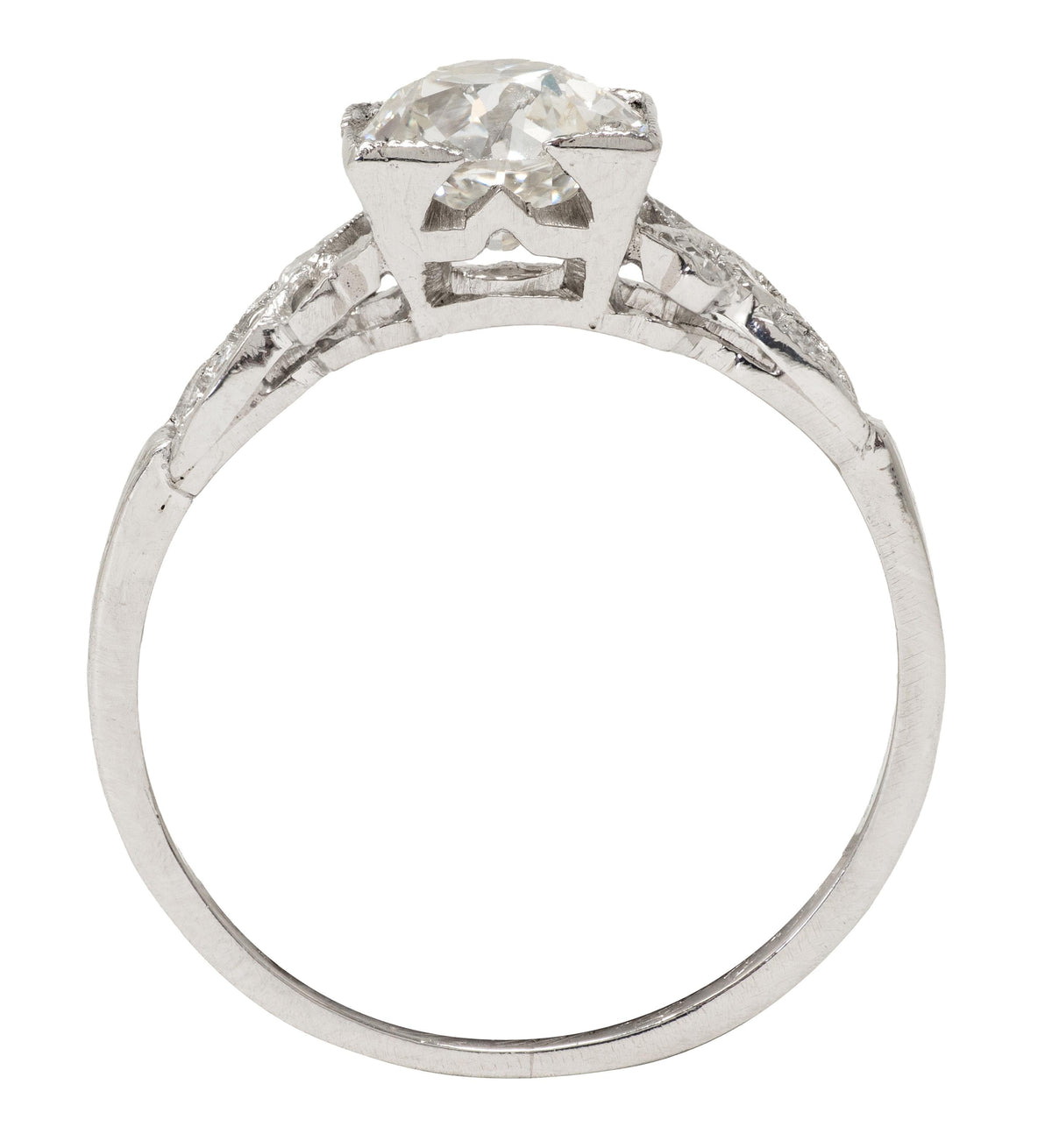 Art Deco 1.37 CTW Old European Diamond Platinum Ribbon Vintage Engagement Ring