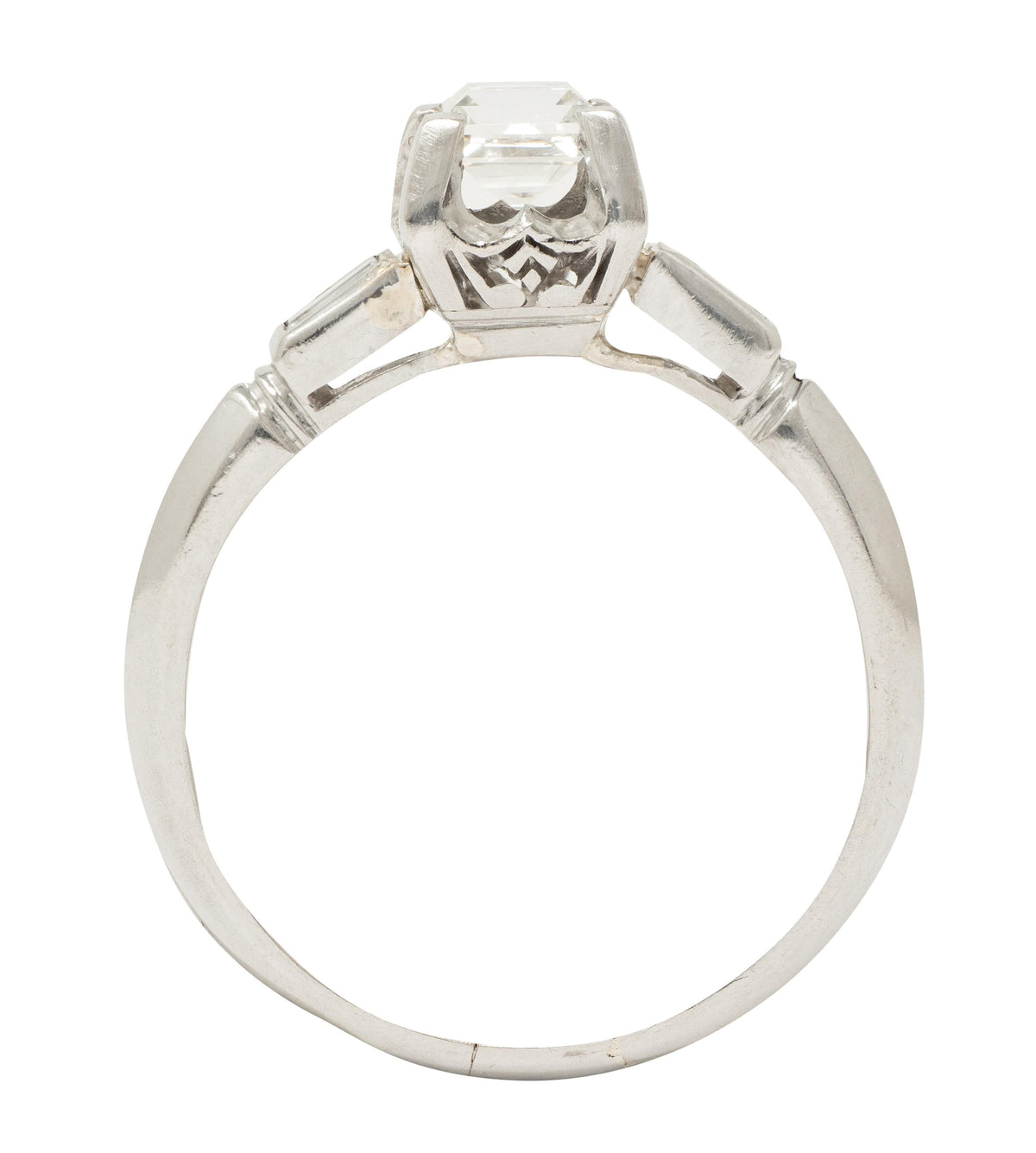Mid-Century 0.70 CTW Carré Cut Diamond Platinum Vintage Engagement Ring