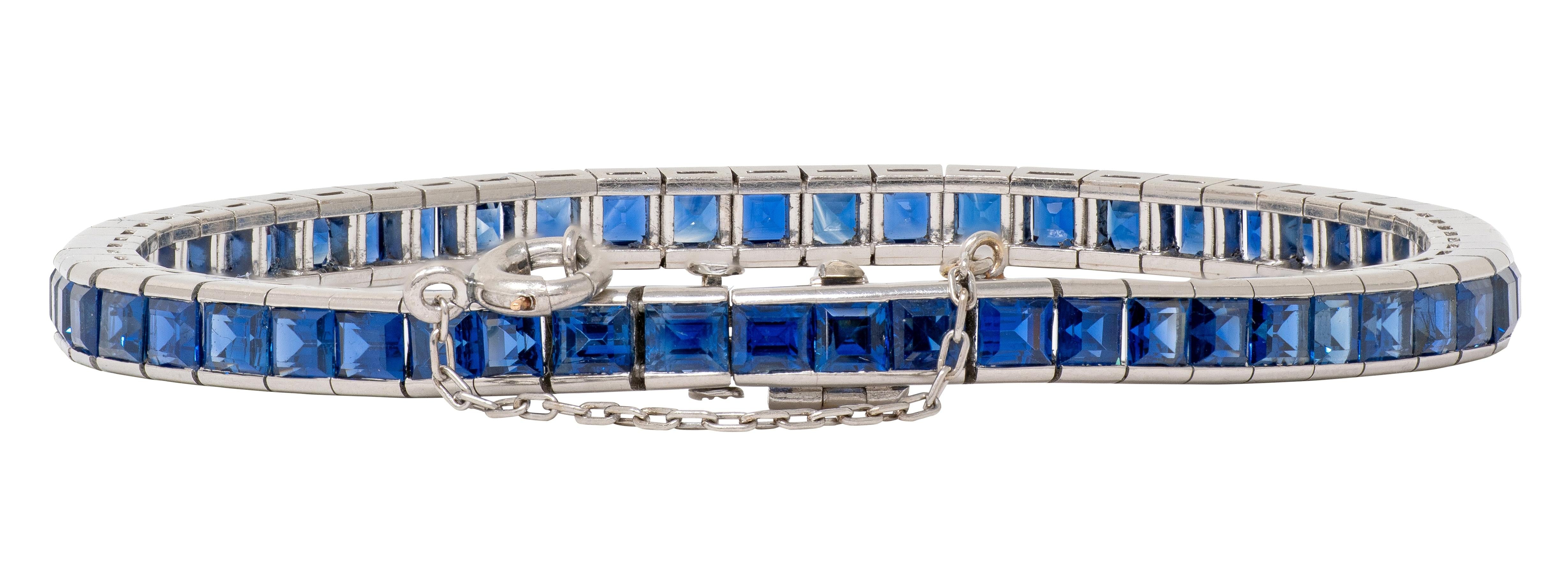 Mid-Century 12.76 CTW Sapphire Platinum Vintage Line Bracelet