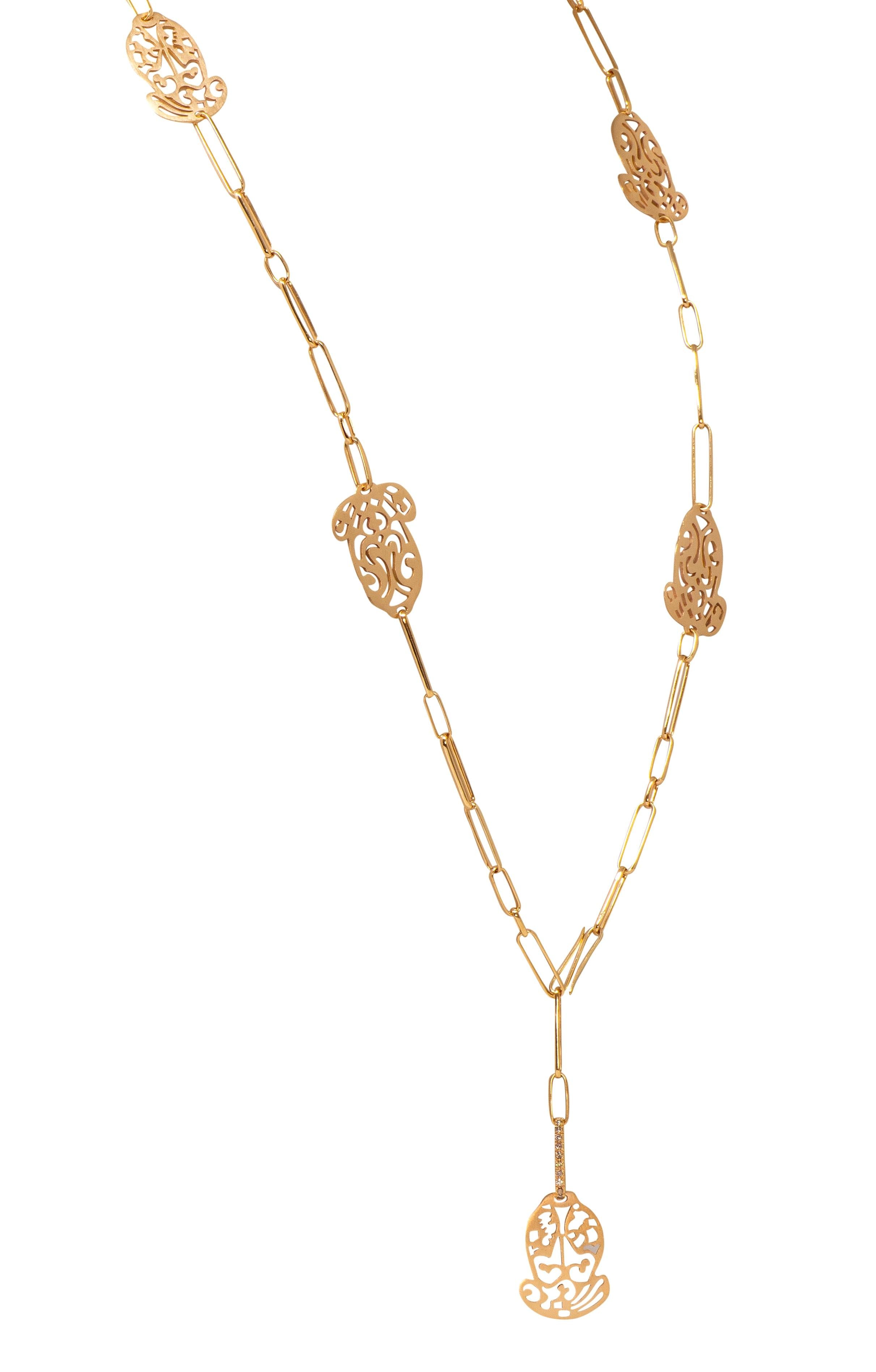 Pomellato 2000's Diamond 18K Gold Contemporary Ming Station Sartuoir Necklace