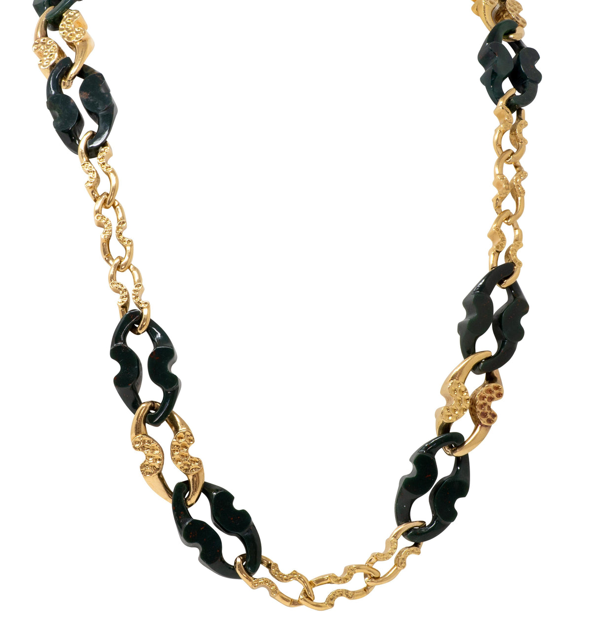 M. Gerard French 1970's 18K Gold Vintage Carved Bloodstone Station Necklace