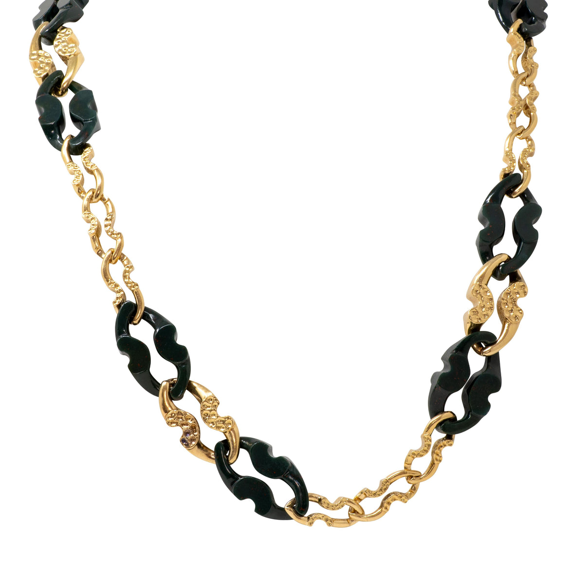 M. Gerard French 1970's 18K Gold Vintage Carved Bloodstone Station Necklace