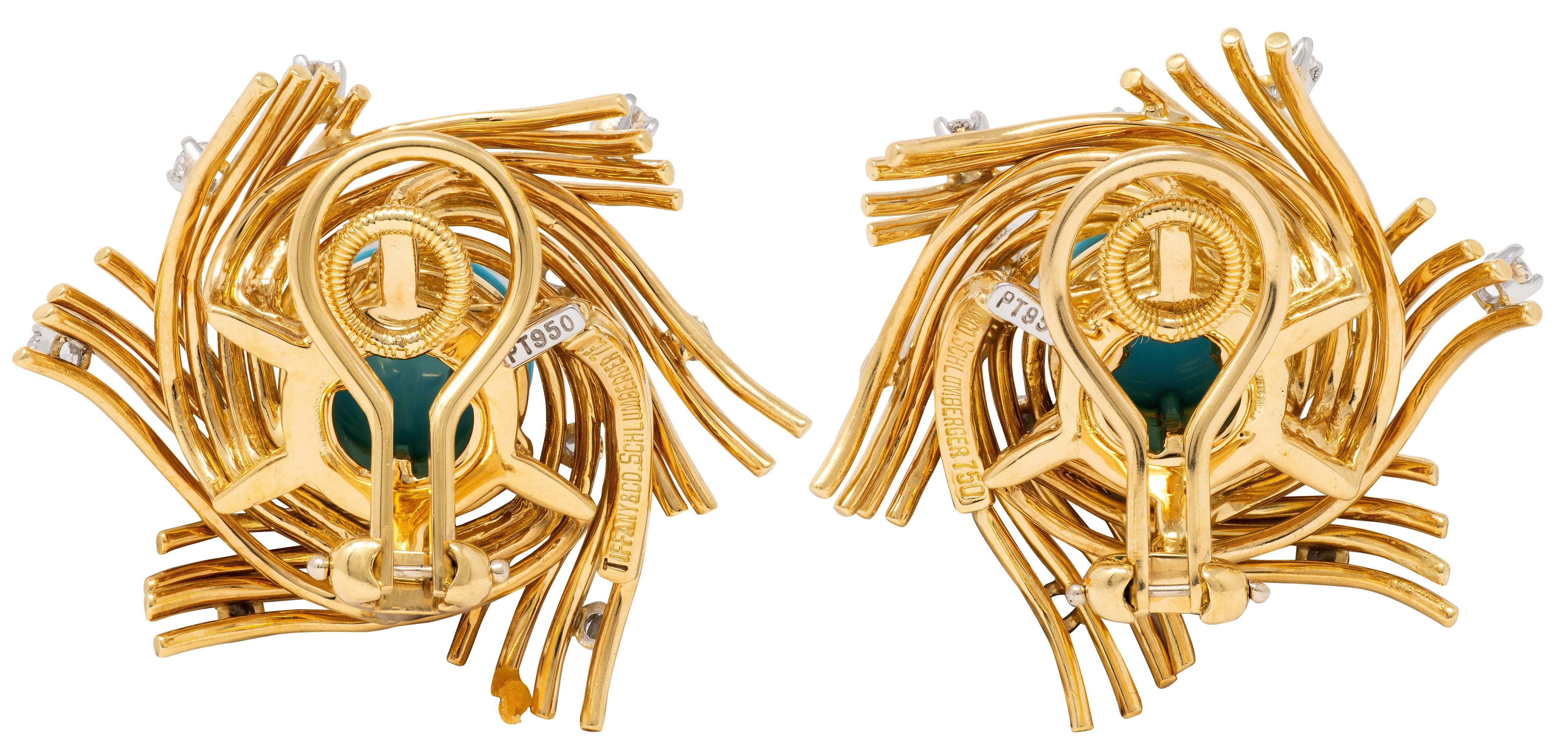 Tiffany & Co. Schlumberger Turquoise Diamond 18K Platinum Vintage Nest Earrings