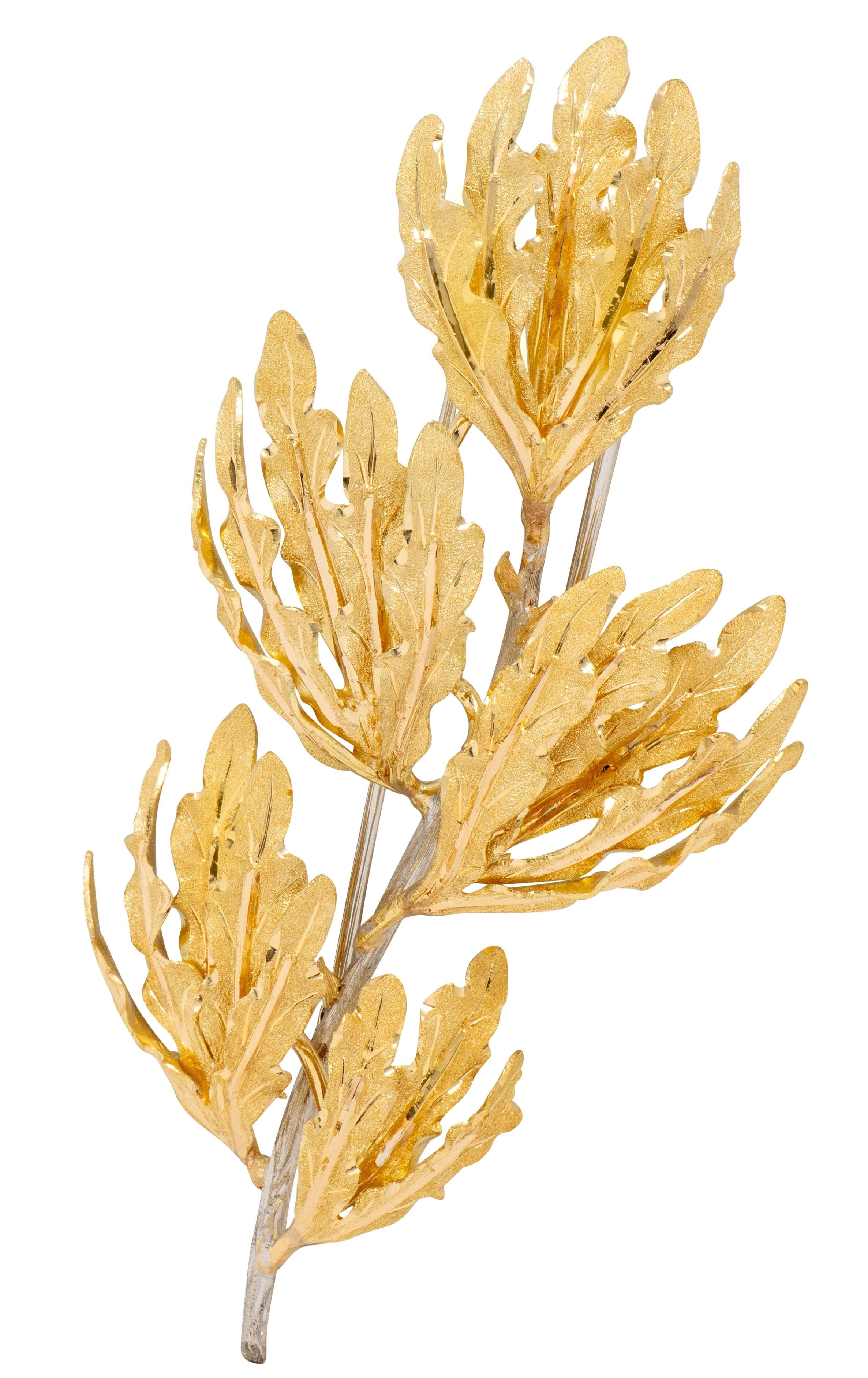 Gianmaria Buccellati 1970's 18 Karat Two-Tone Gold Vintage Oak Branch Brooch