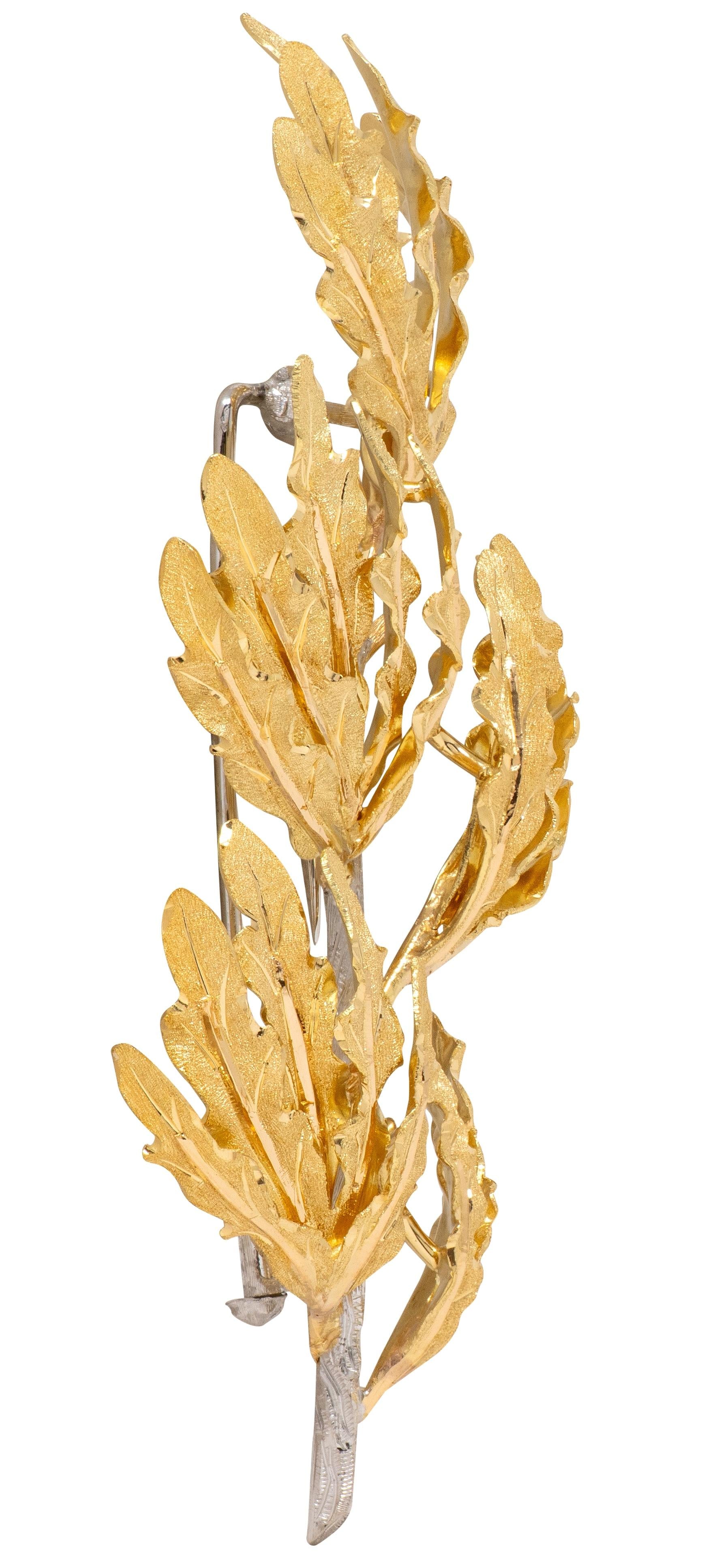 Gianmaria Buccellati 1970's 18 Karat Two-Tone Gold Vintage Oak Branch Brooch