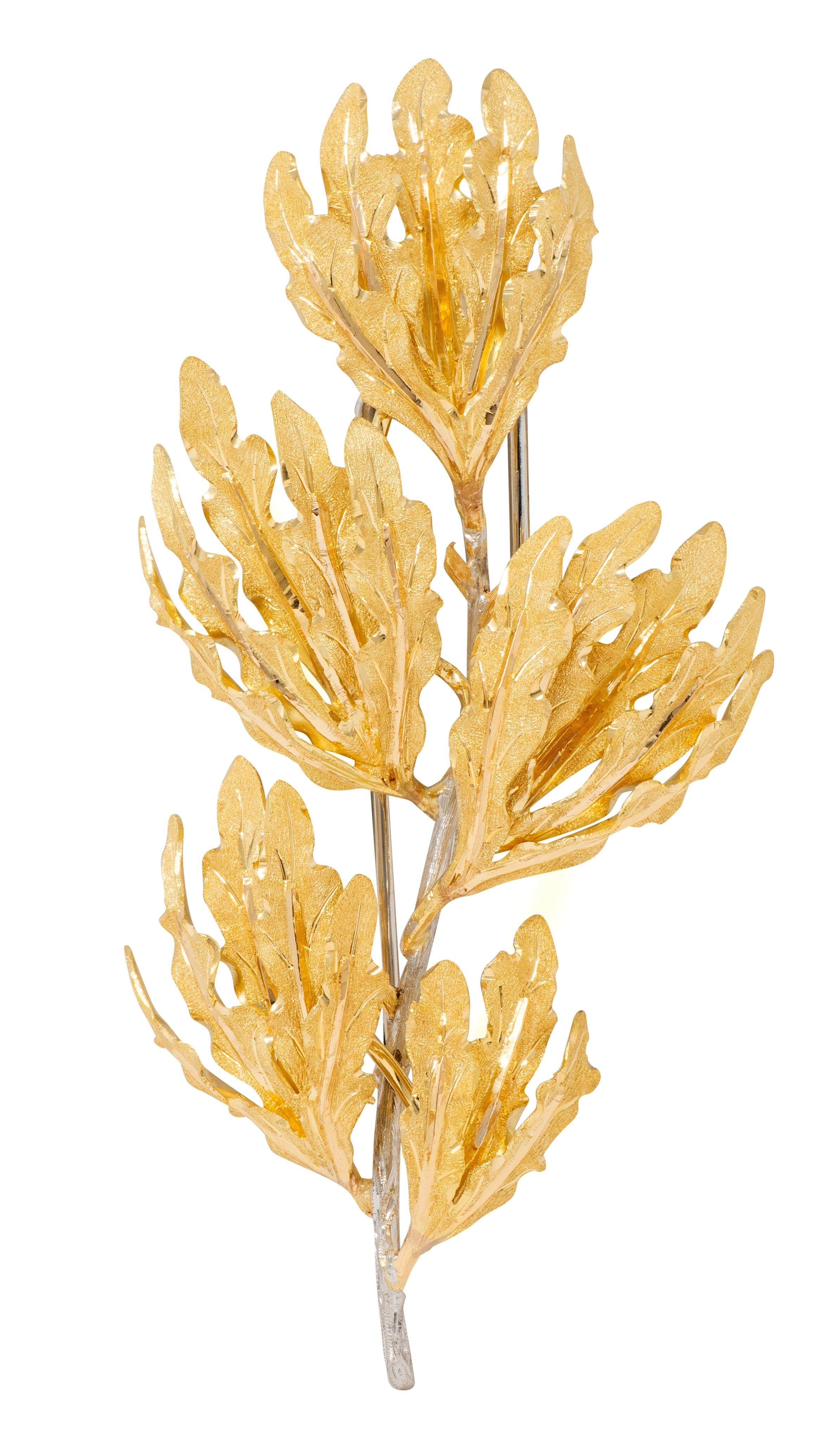 Gianmaria Buccellati 1970's 18 Karat Two-Tone Gold Vintage Oak Branch Brooch