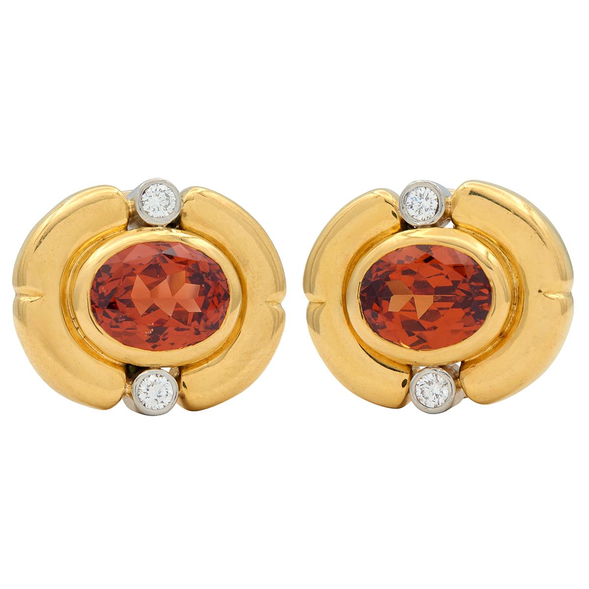 Tiffany & Co. 1985 Garnet Diamond Platinum 18K Gold Vintage Ear-Clip Earrings