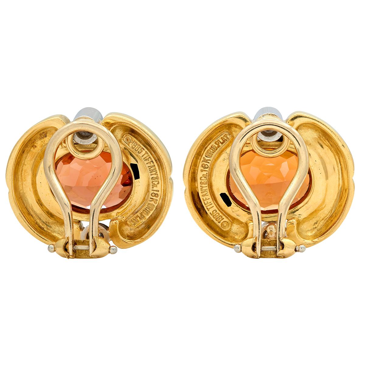 Tiffany & Co. 1985 Garnet Diamond Platinum 18K Gold Vintage Ear-Clip Earrings