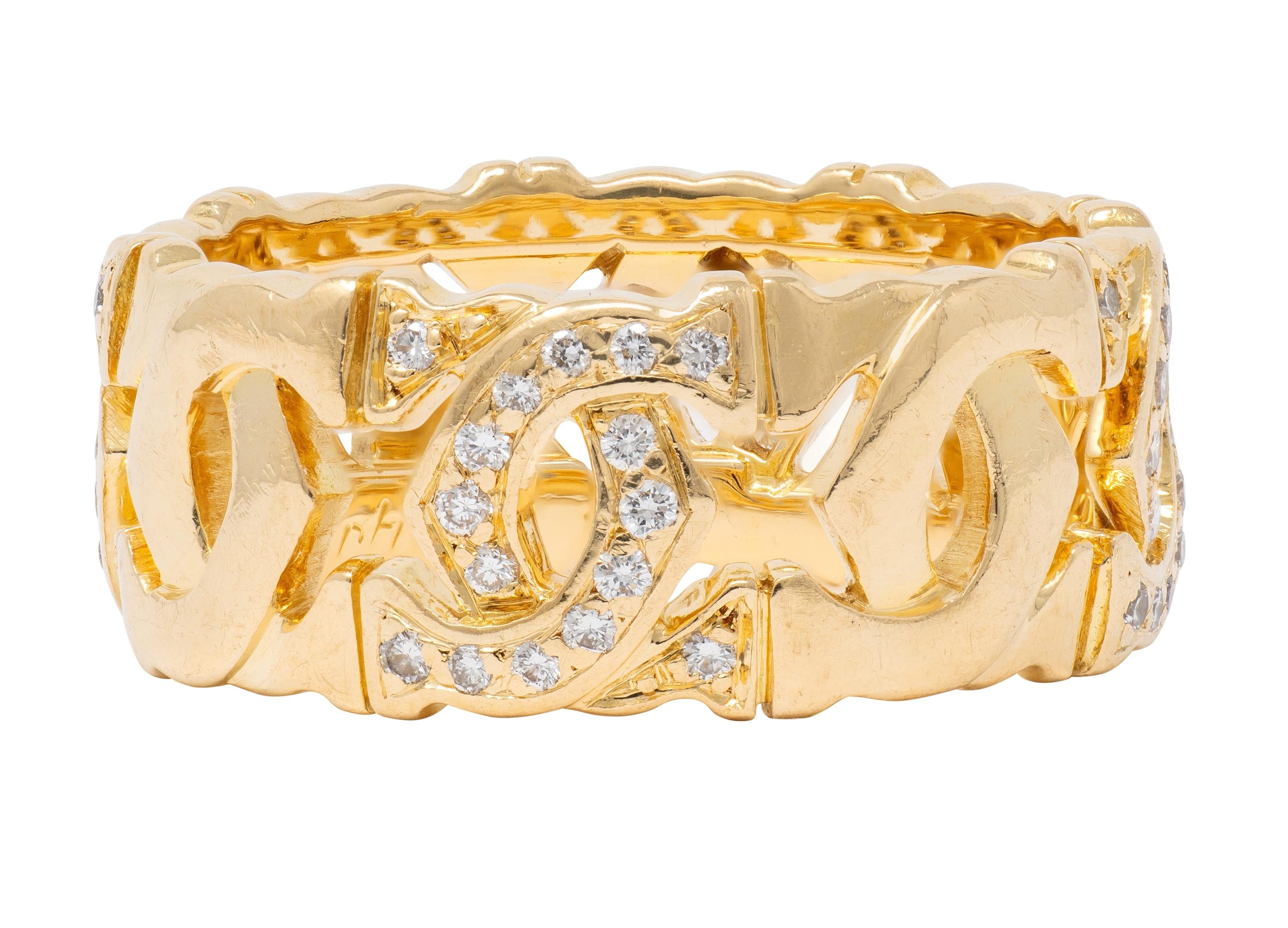 Cartier French Diamond 18K Yellow Gold Vintage Double C Entrelaces Band Ring