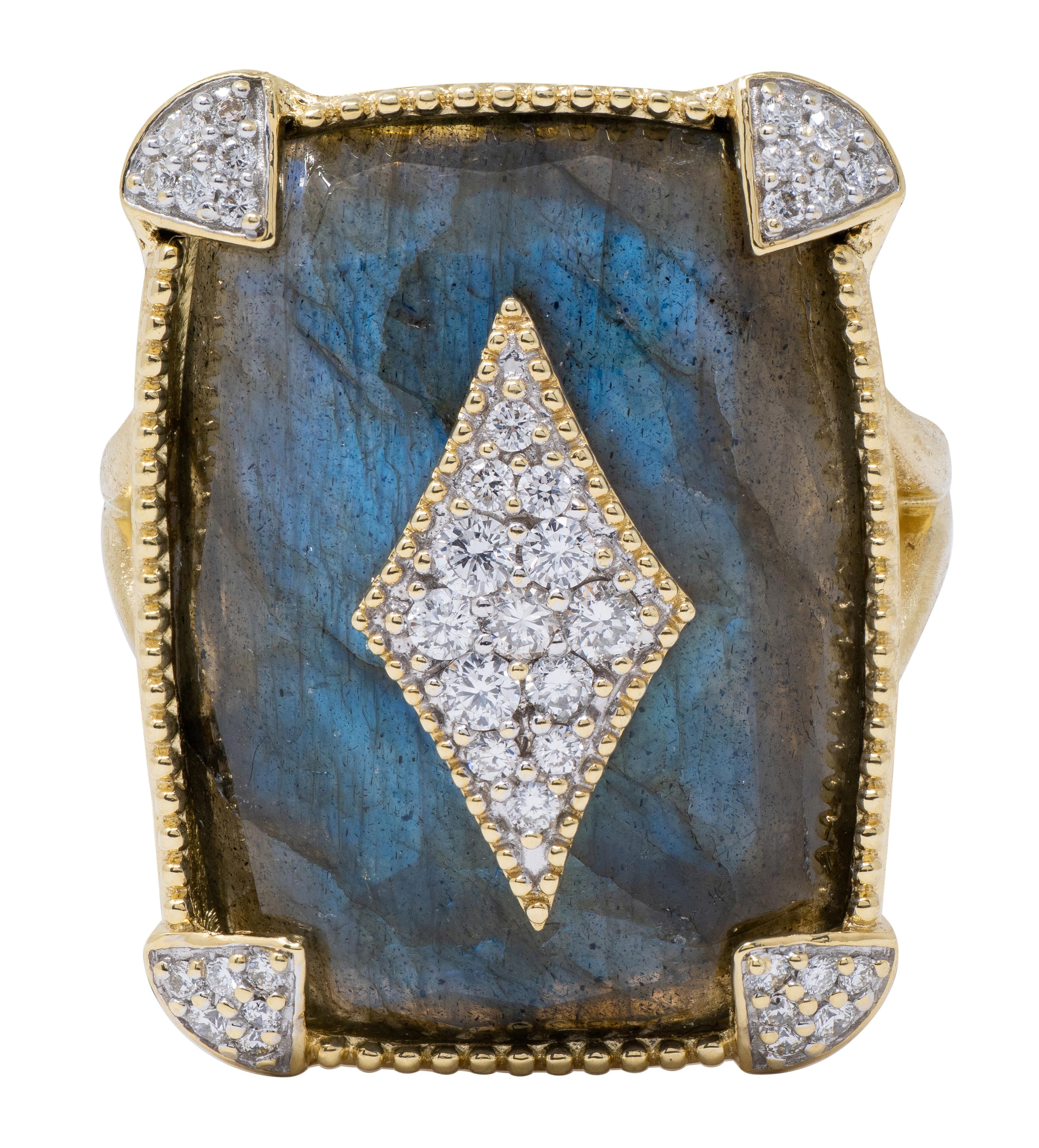 Jude Frances 2010's Labradorite Diamond 18 Karat Two-Tone Gold Cocktail Ring