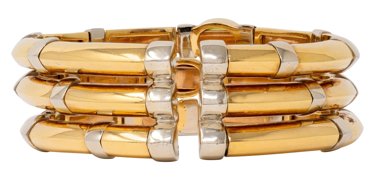 Bulgari 1970's Multi-Gem 18 Karat Gold Vintage Stacked Tri-Strand Cuff Bracelet