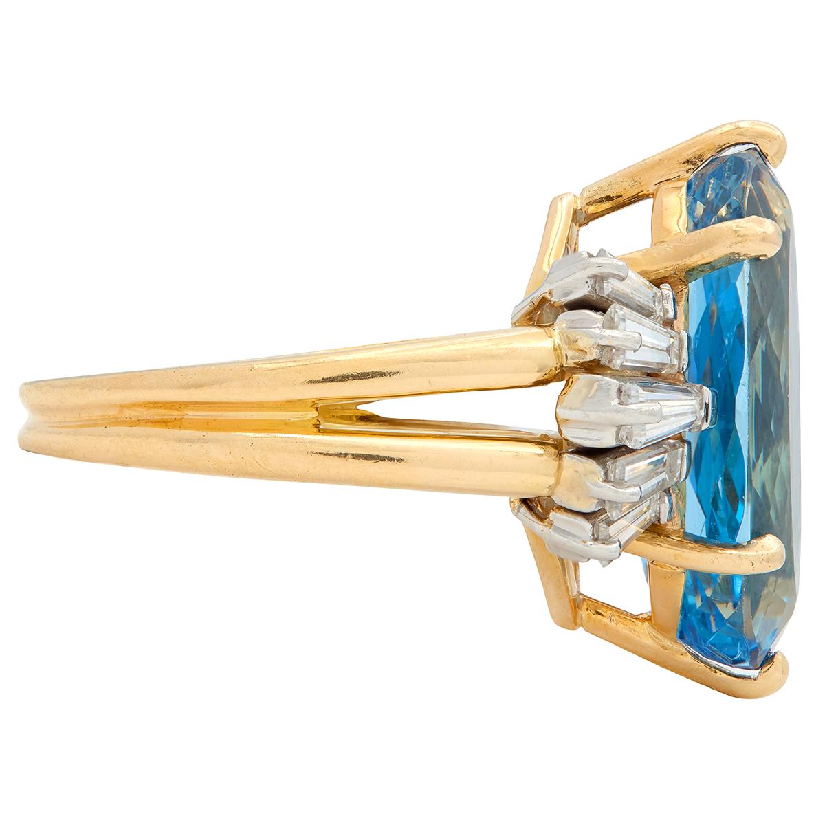 Oscar Heyman Aquamarine Diamond 18K Yellow Gold Platinum Vintage Cocktail Ring
