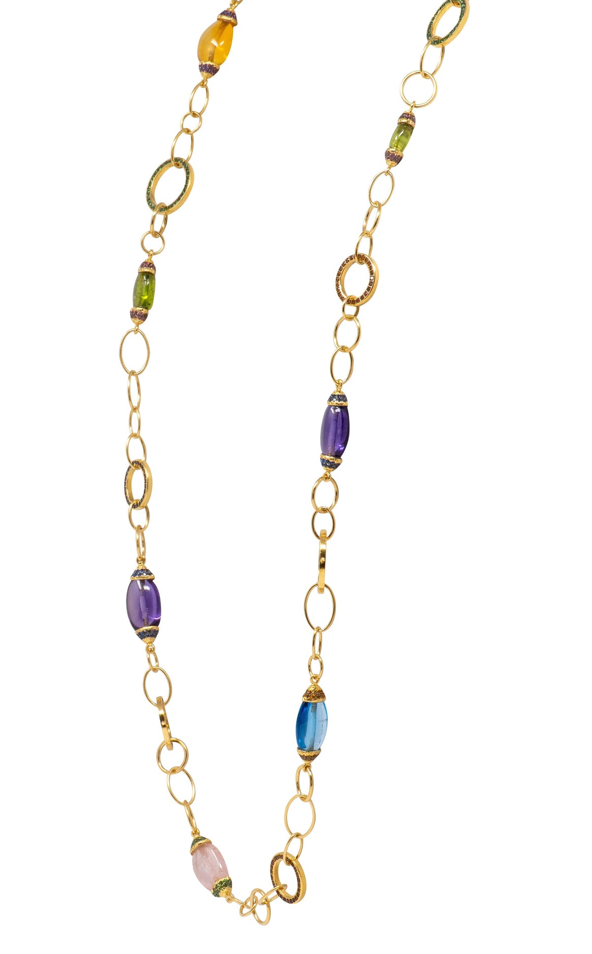 2000's Multi-Gem 18 Karat Yellow Gold Contemporary Beaded Long Station Necklace