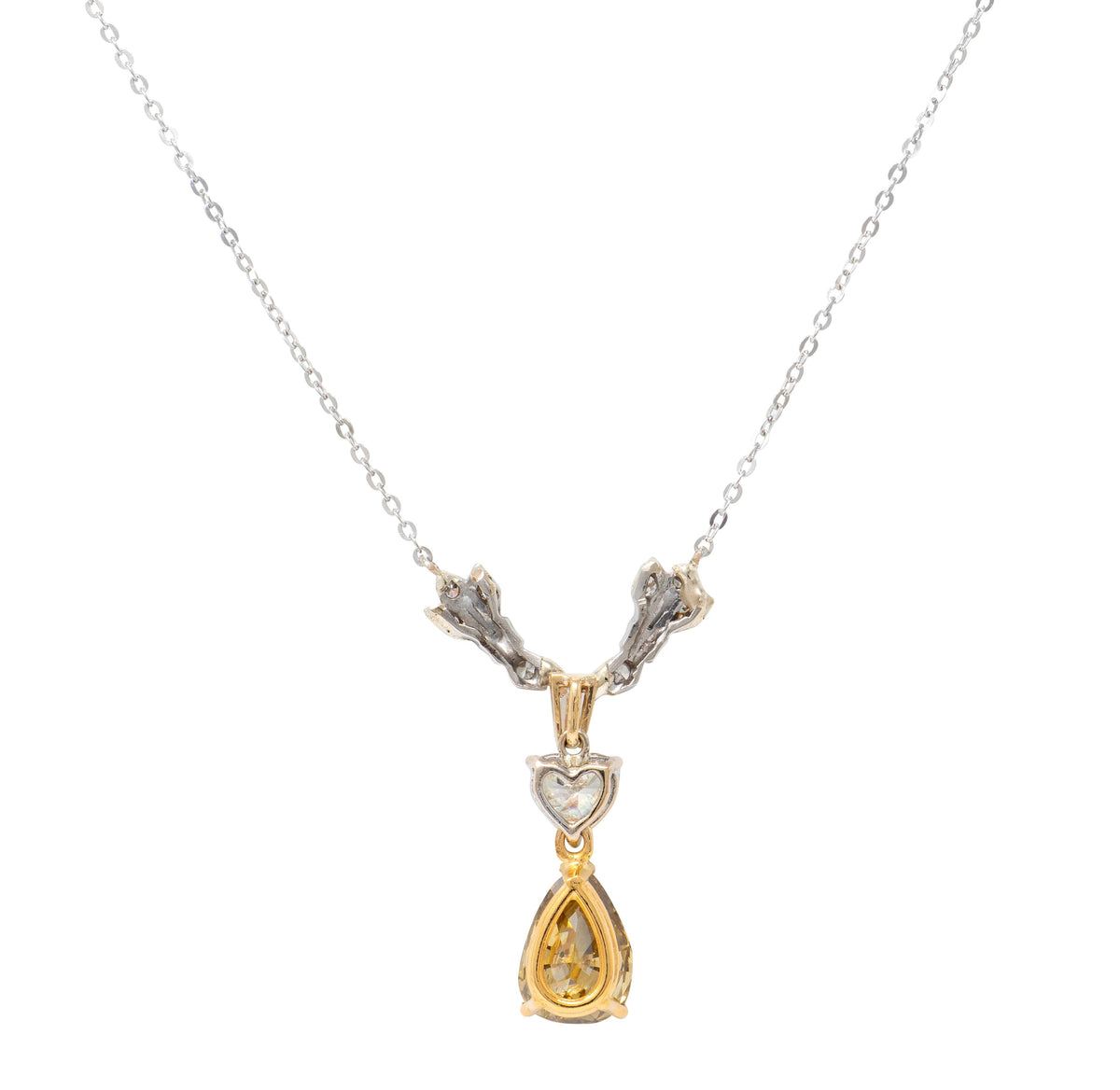 Contemporary 2.97 CTW Diamond 14 Karat Two-Tone Gold Heart Drop Station Necklace