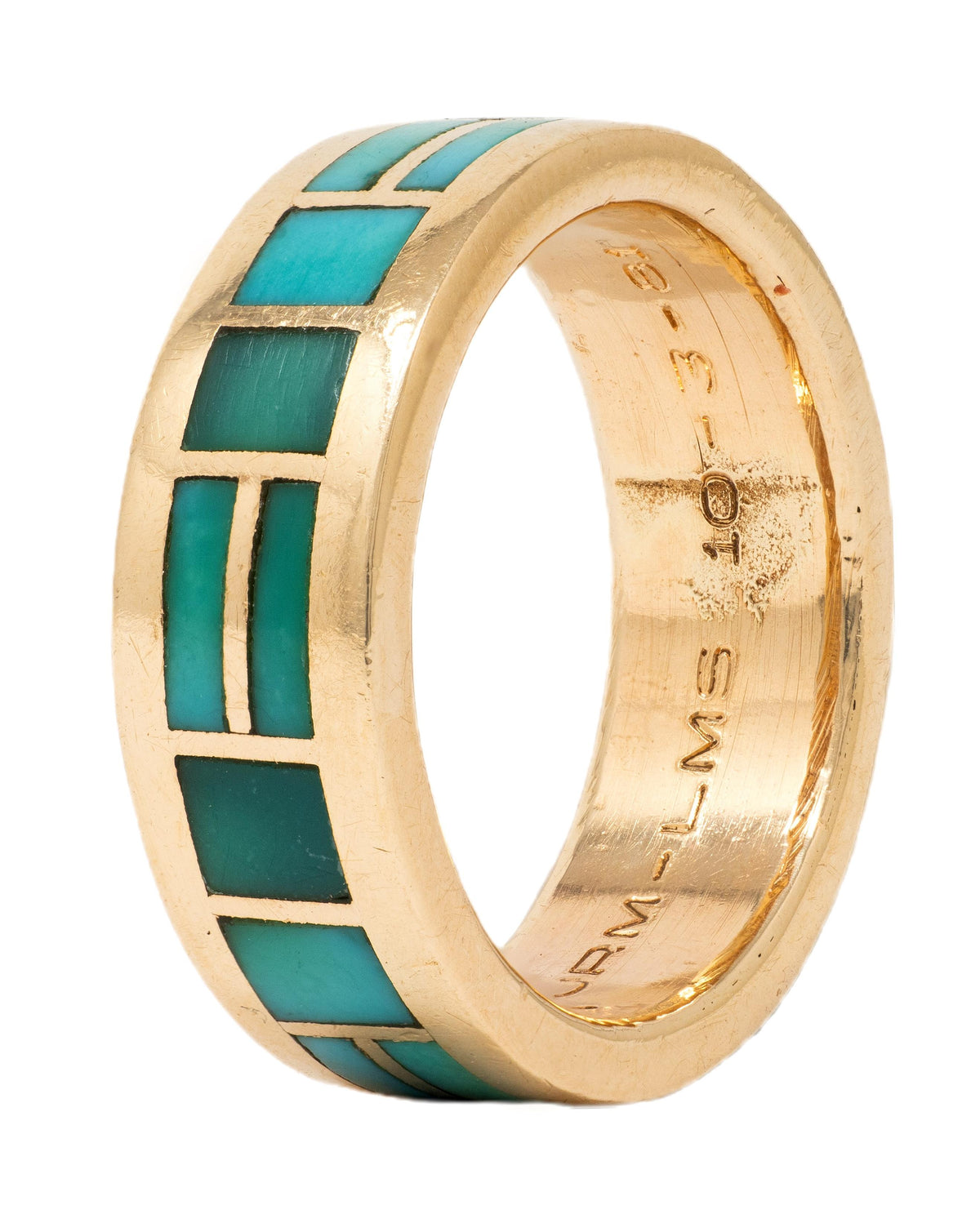 Zuni Sheldon & Nancy Westika 1981 Turquoise 14K Gold Vintage Inlay Band Ring
