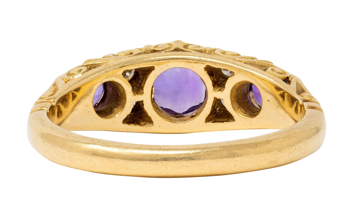 1960s Amethyst Diamond 18 Karat Yellow Gold Vintage Scrolling Ring