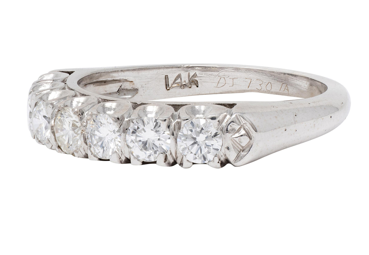 Mid-Century 0.70 CTW Diamond 14 Karat White Gold Fishtail Vintage Band Ring