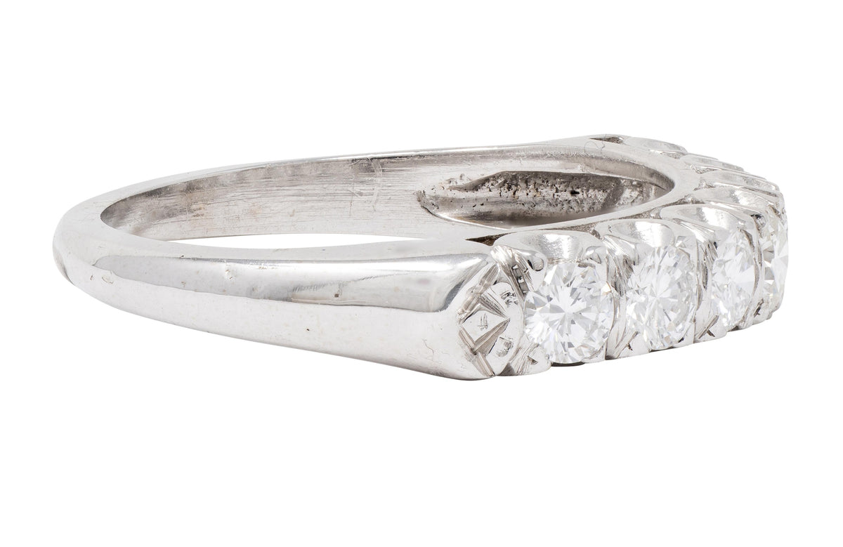 Mid-Century 0.70 CTW Diamond 14 Karat White Gold Fishtail Vintage Band Ring