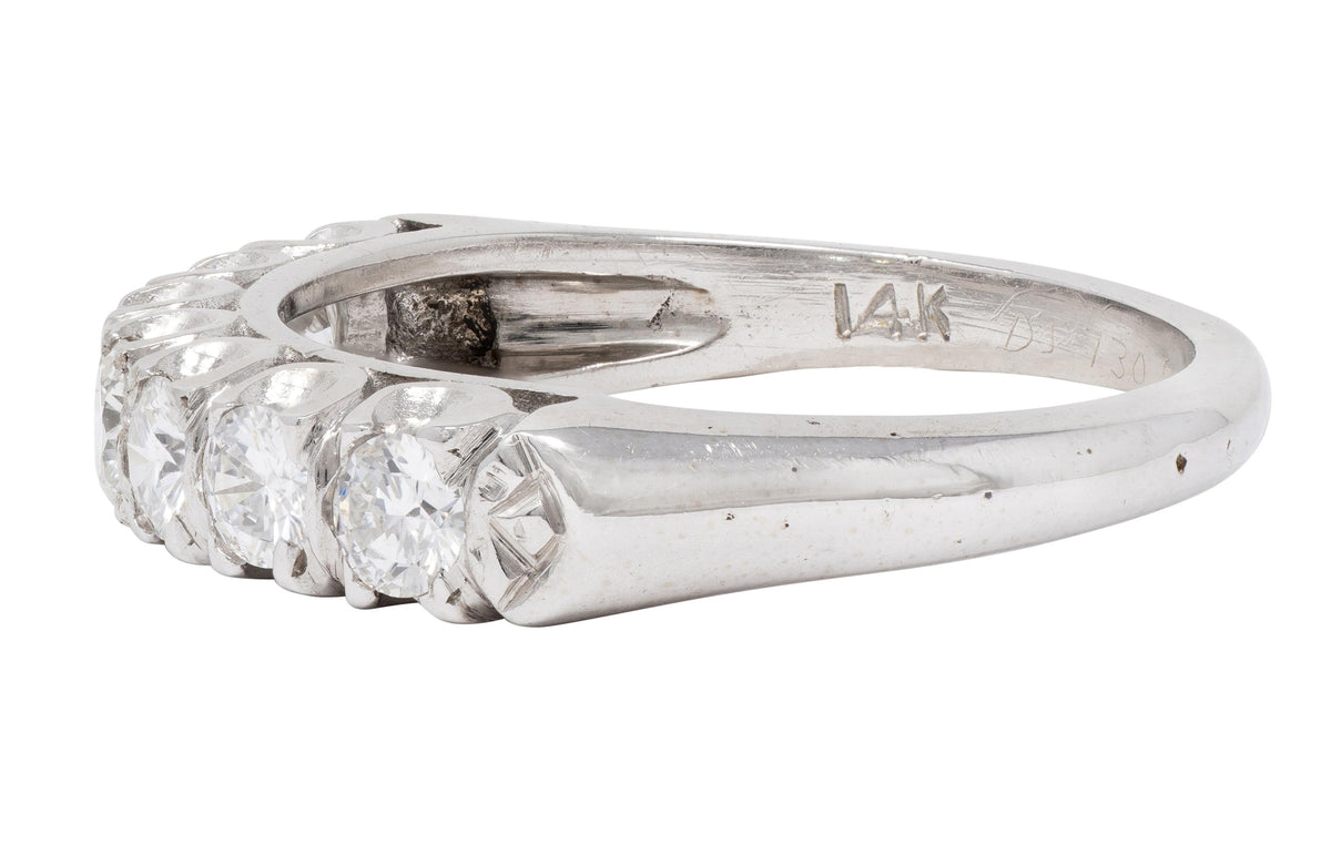 Mid-Century 0.70 CTW Diamond 14 Karat White Gold Fishtail Vintage Band Ring