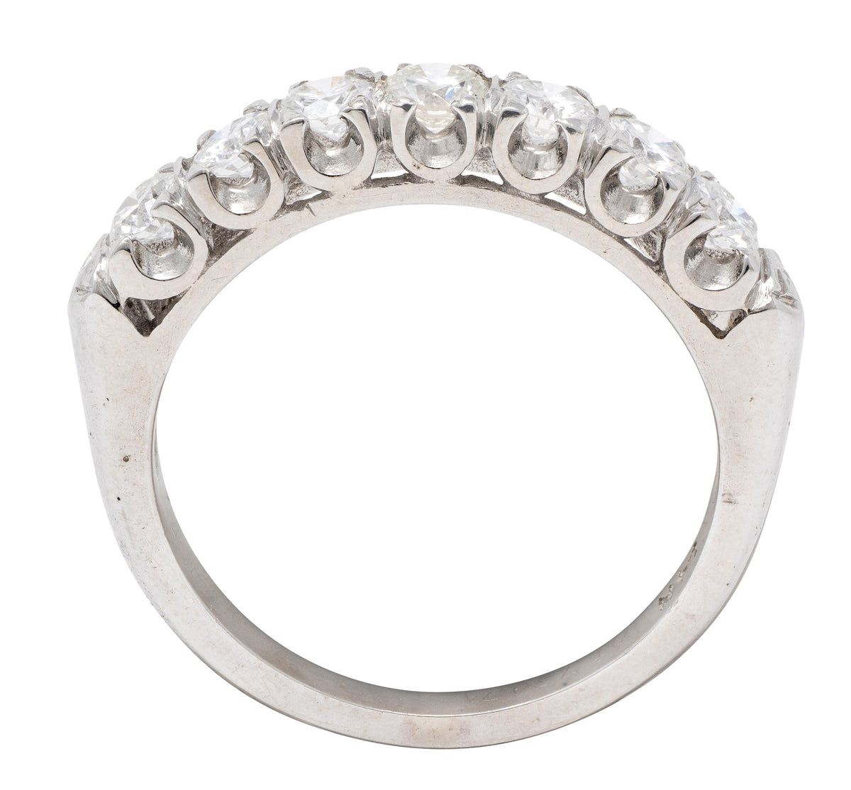Mid-Century 0.70 CTW Diamond 14 Karat White Gold Fishtail Vintage Band Ring