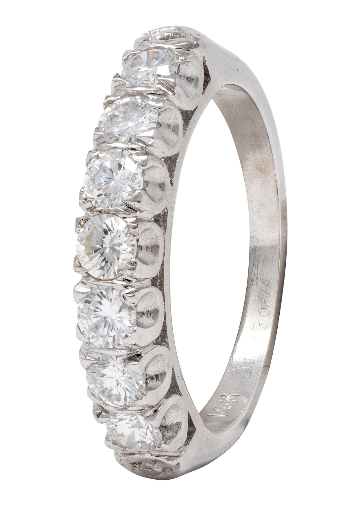 Mid-Century 0.70 CTW Diamond 14 Karat White Gold Fishtail Vintage Band Ring