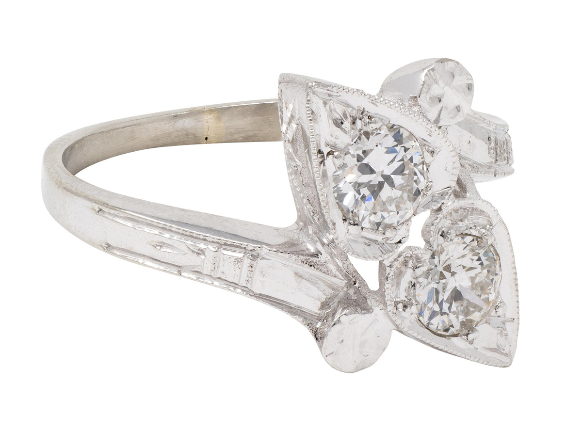 Retro Diamond 0.40 CTW 14 Karat White Gold Heart Vintage Bypass Ring