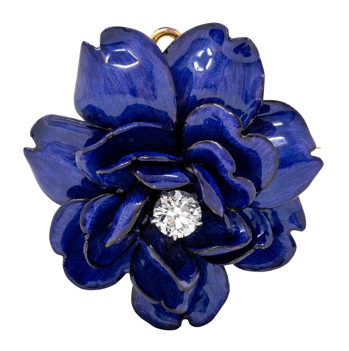 Tiffany & Co. Victorian Diamond Enamel 18K Antique Gardenia Flower Brooch