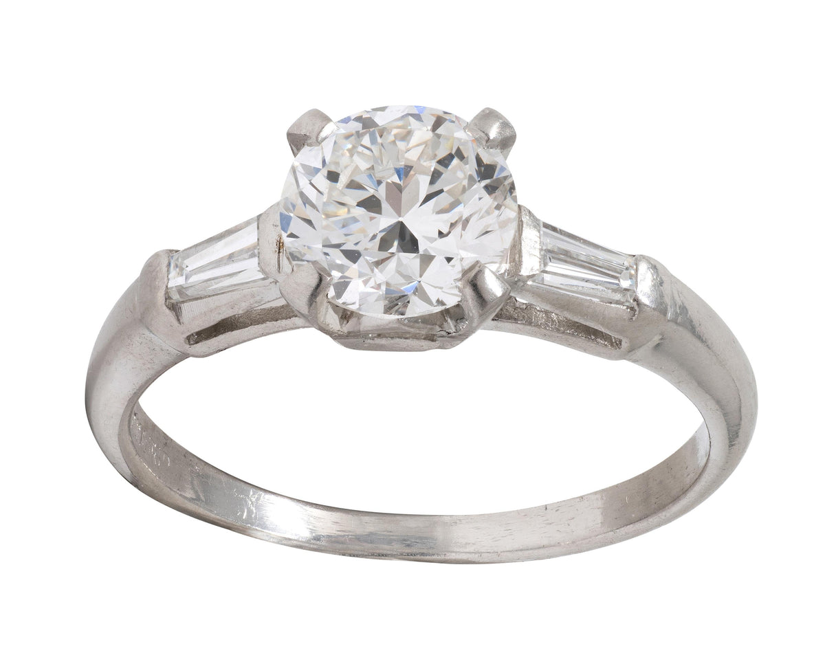 Mid-Century 1.50 CTW Transitional Cut Diamond Platinum Vintage Engagement Ring