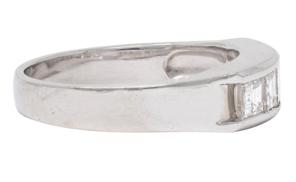 Contemporary 1.03 CTW Square Step Cut Diamond Platinum Channel Band Ring