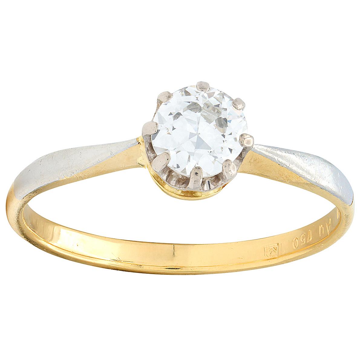 Mid-Century 0.45 CT Diamond 18K Gold Platinum Vintage Solitaire Engagement Ring
