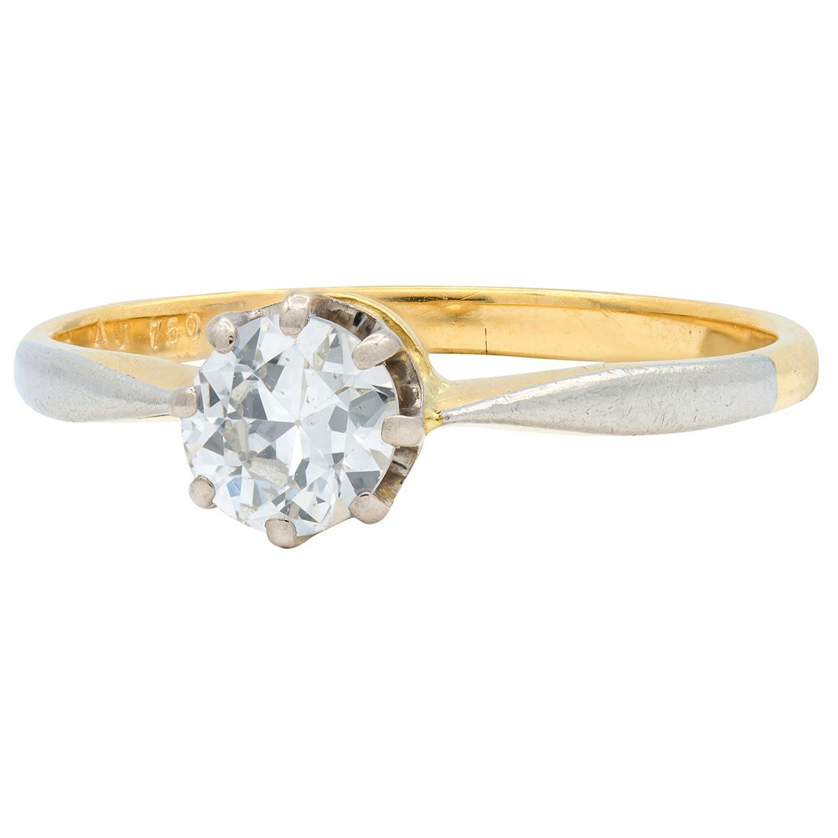 Mid-Century 0.45 CT Diamond 18K Gold Platinum Vintage Solitaire Engagement Ring