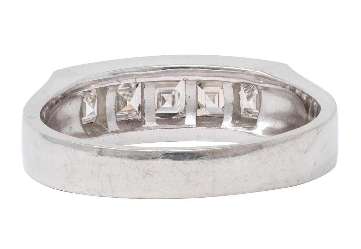 Contemporary 1.03 CTW Square Step Cut Diamond Platinum Channel Band Ring