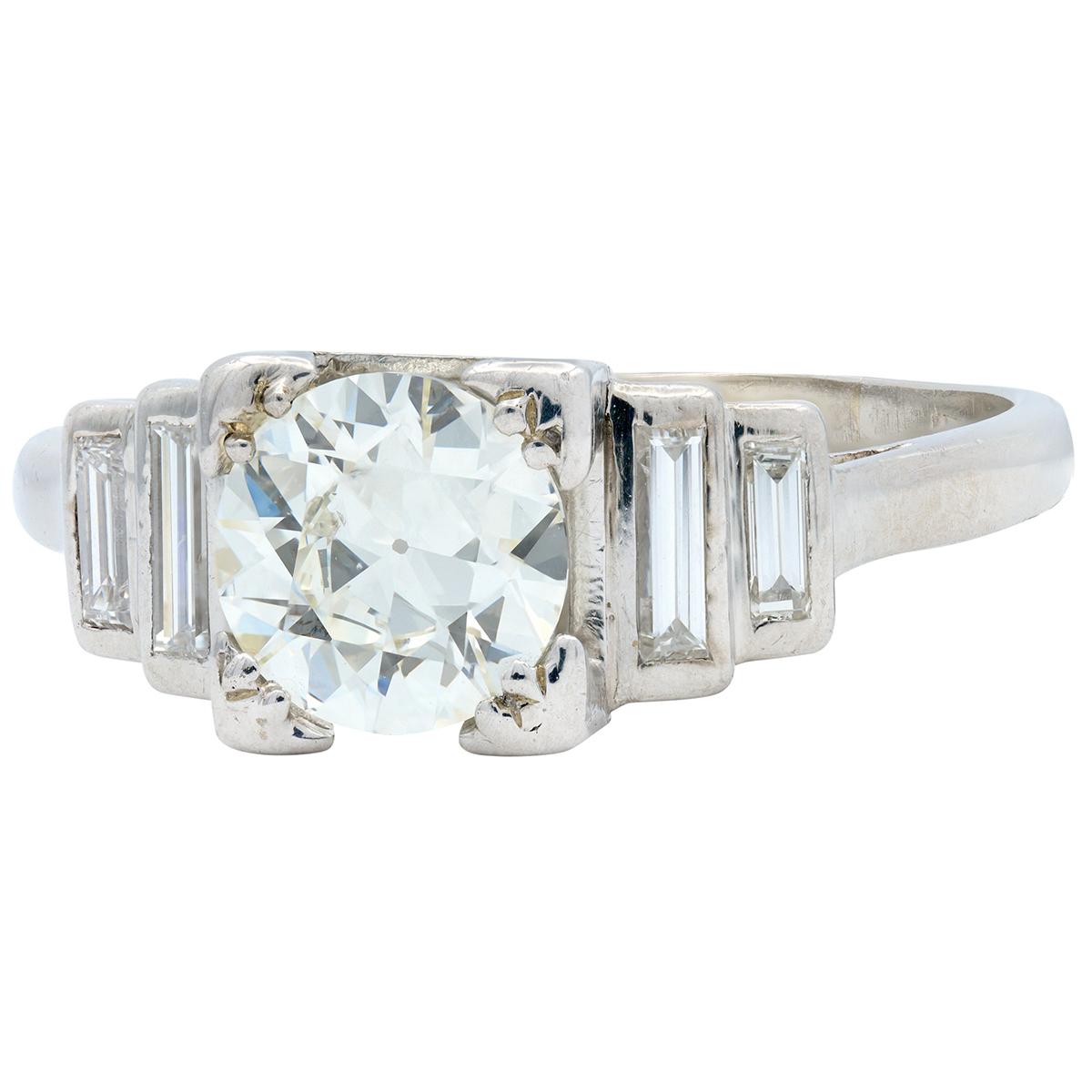 Art Deco Old European Cut Diamond Platinum Vintage Stepped Engagement Ring
