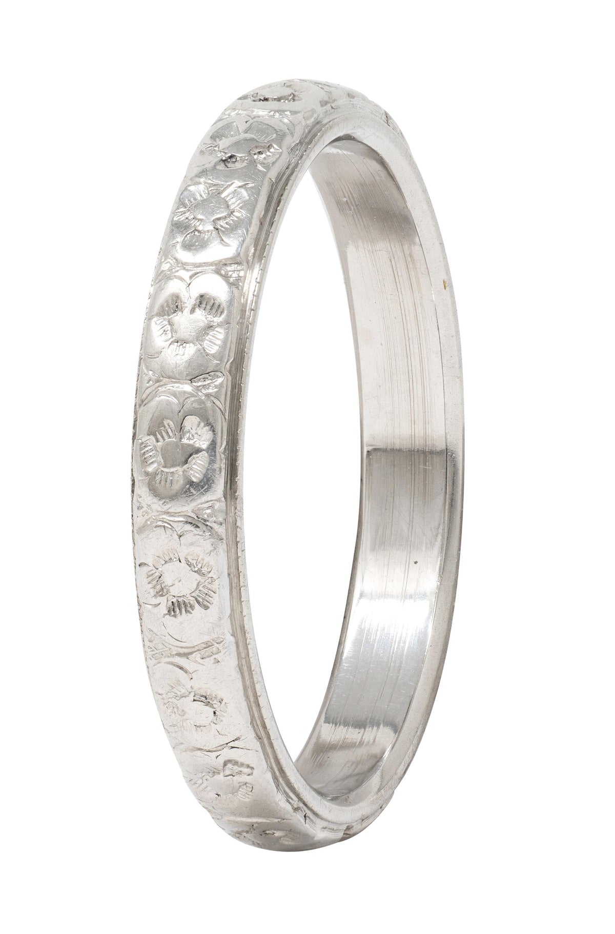 Belais Art Deco 18 Karat White Gold Vintage Orange Blossom Wedding Band Ring