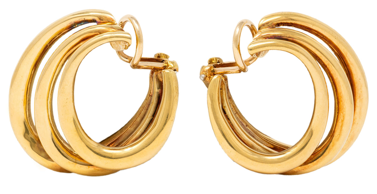 Tiffany & Co. 1990's 18 Karat Yellow Gold Vintage Tri-Hoop Ear-Clip Earrings