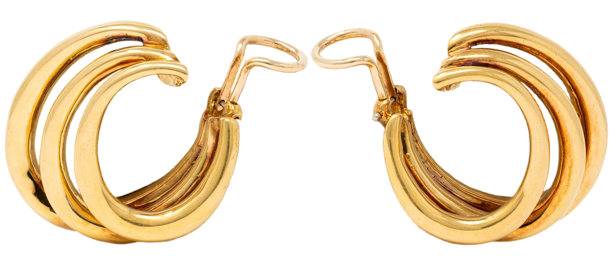 Tiffany & Co. 1990's 18 Karat Yellow Gold Vintage Tri-Hoop Ear-Clip Earrings
