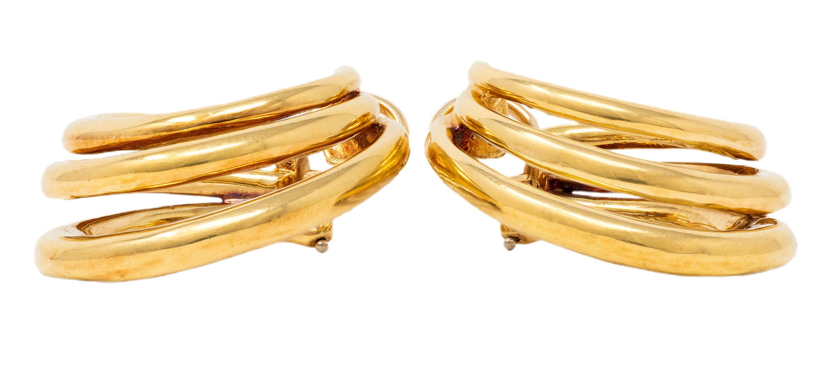 Tiffany & Co. 1990's 18 Karat Yellow Gold Vintage Tri-Hoop Ear-Clip Earrings