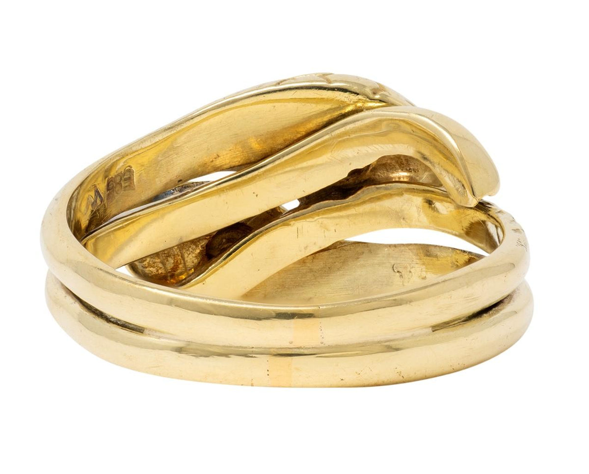 Vintage Ruby Diamond 14 Karat Two-Tone Gold Lovers Knot Unisex Snake Band Ring